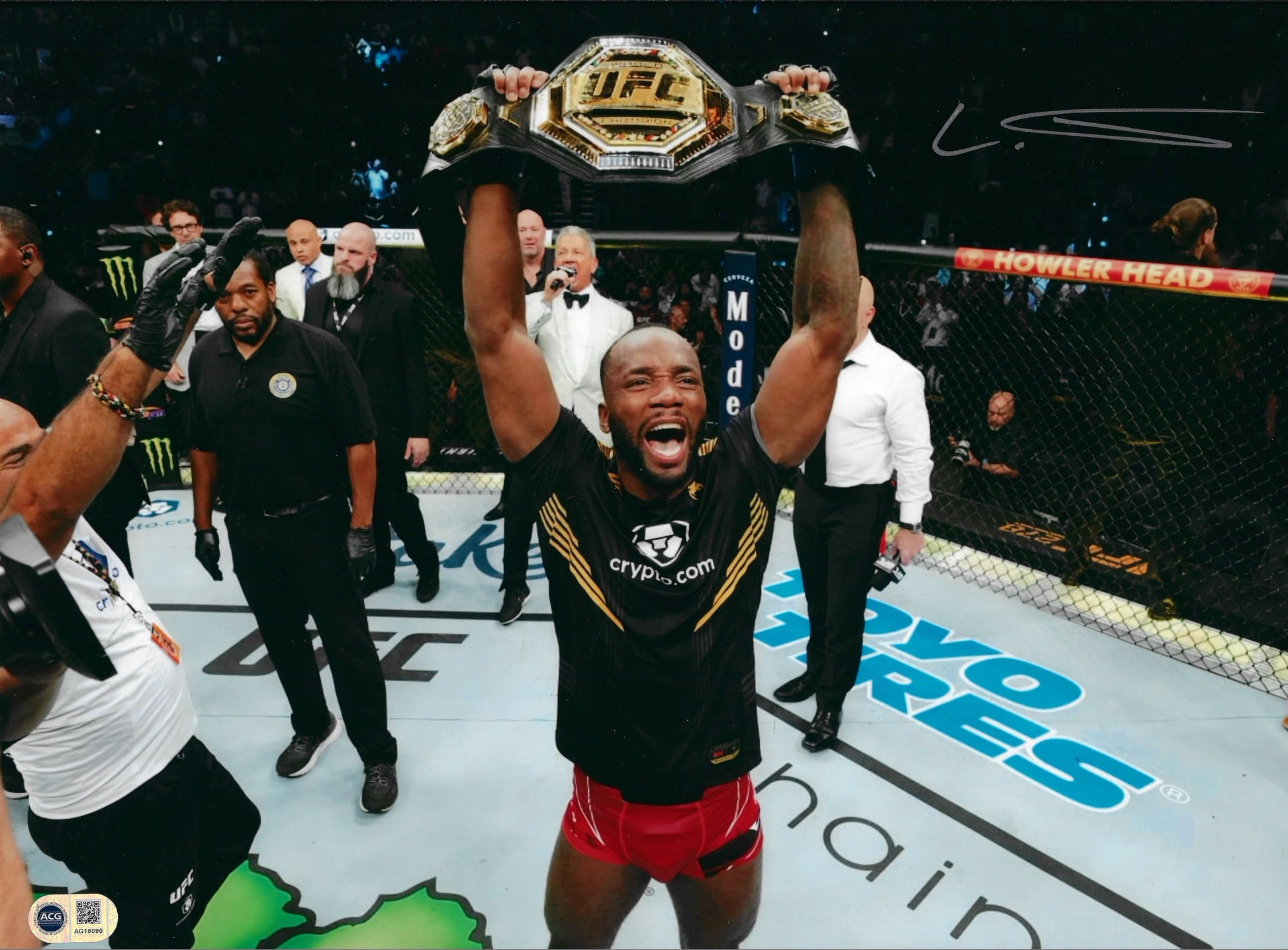 LEON ROCKY EDWARDS SIGNED UFC CHAMPION 16X12 PHOTO (ACG CERT AG18090)-1