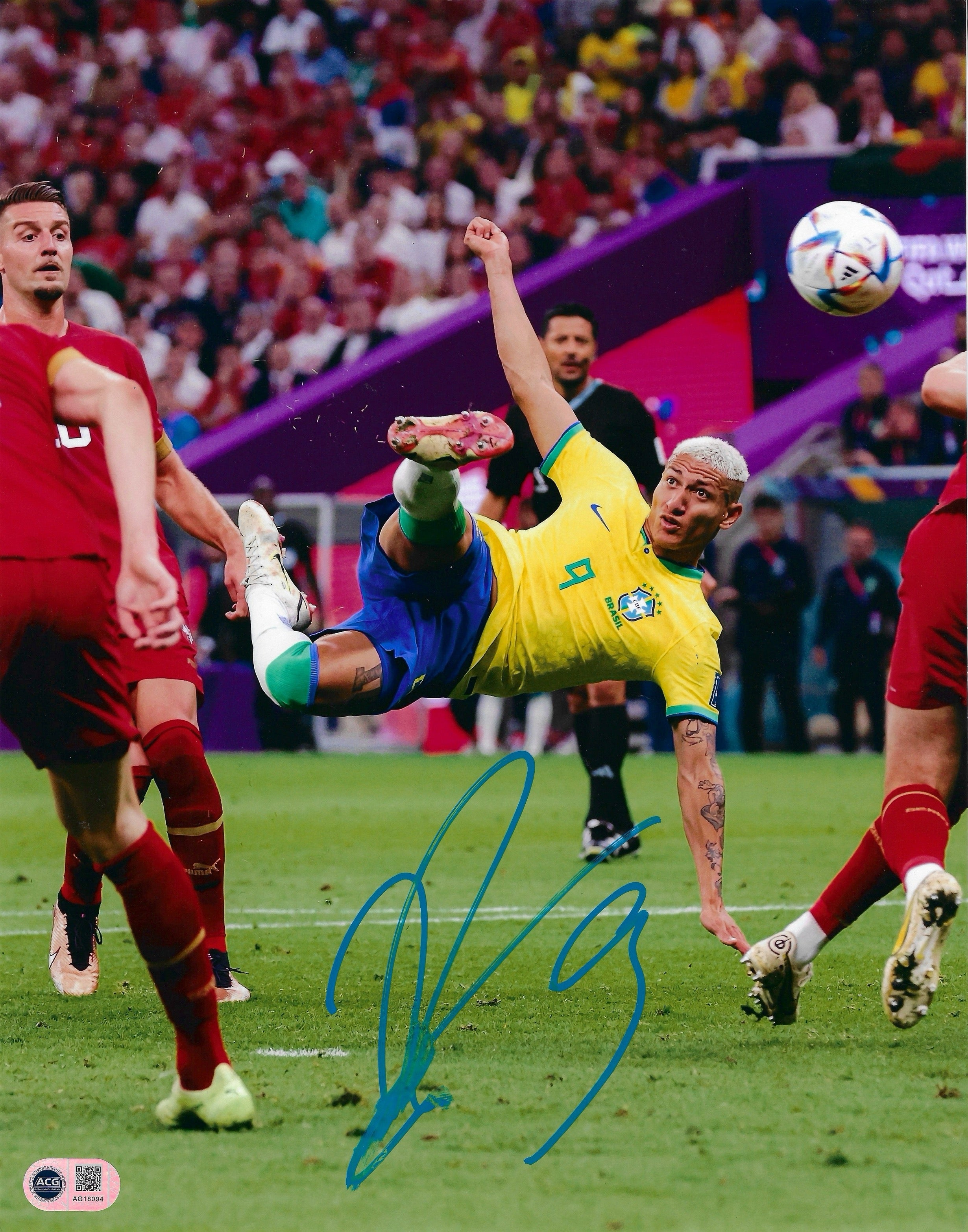 RICHARLISON SIGNED BRAZIL 2022 WORLD CUP 14x11 PHOTO (ACG CERT AG18094)