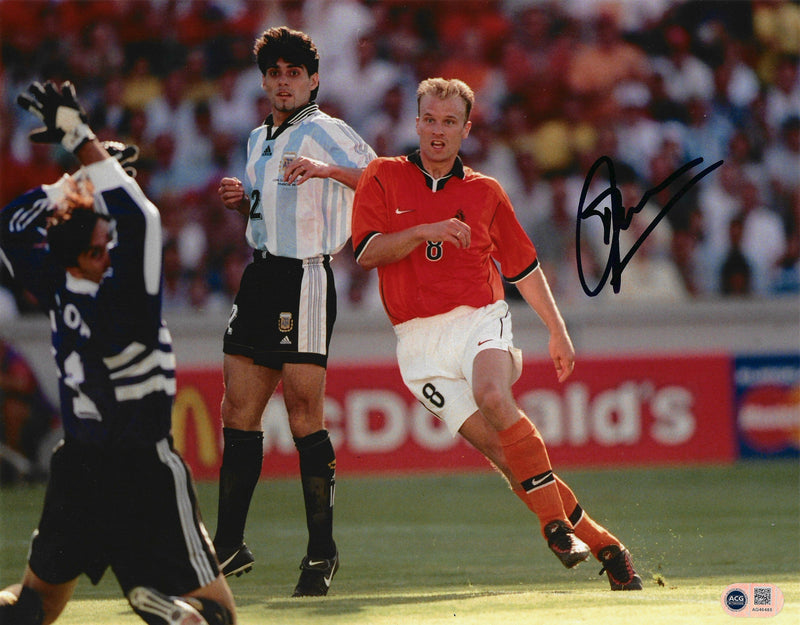 DENNIS BERGKAMP SIGNED HOLLAND WORLD CUP 1998 14X11 PHOTO (ACG WITNESS AG46485)-1