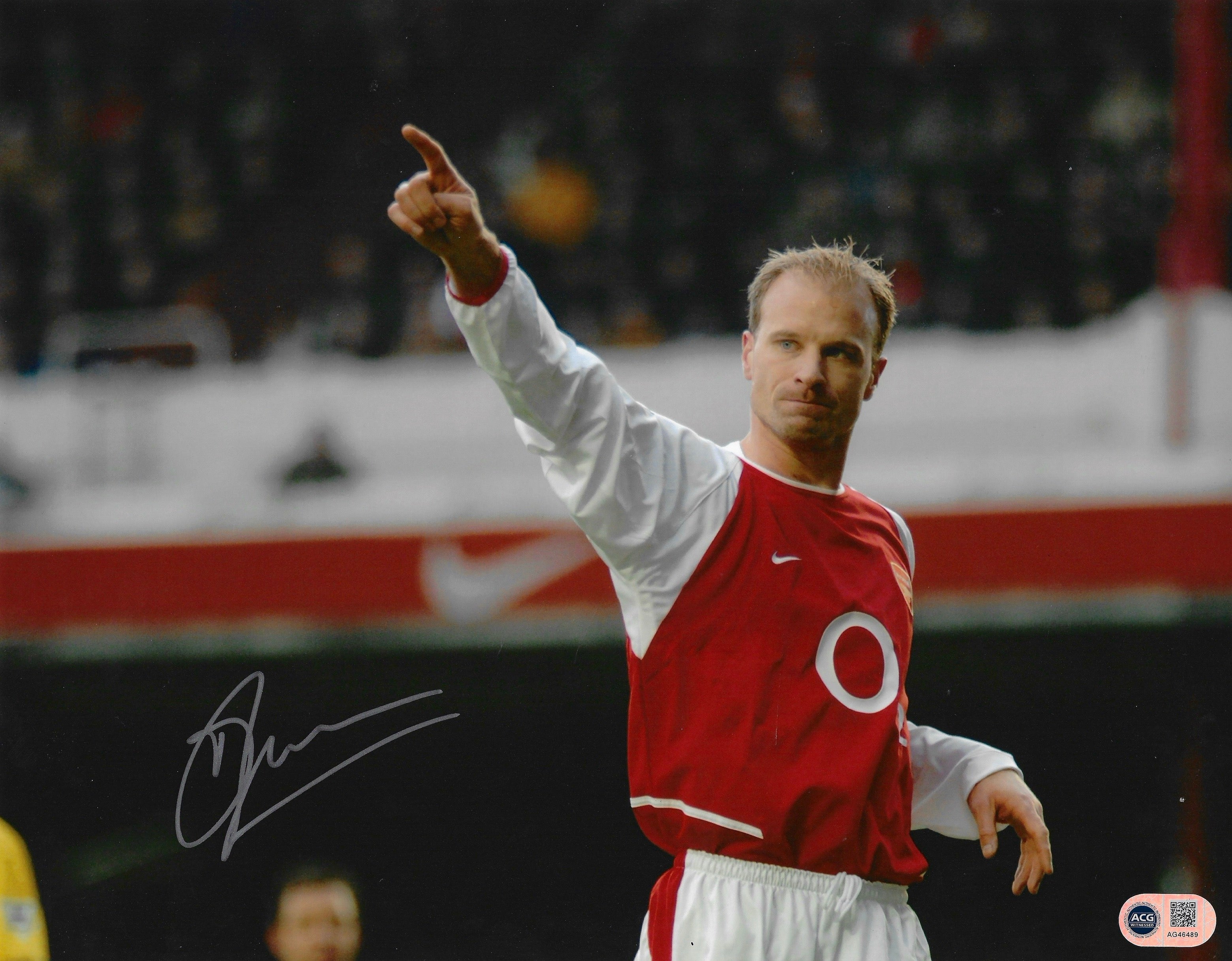 DENNIS BERGKAMP SIGNED ARSENAL FC 14X11 PHOTO (ACG WITNESS AG46489)