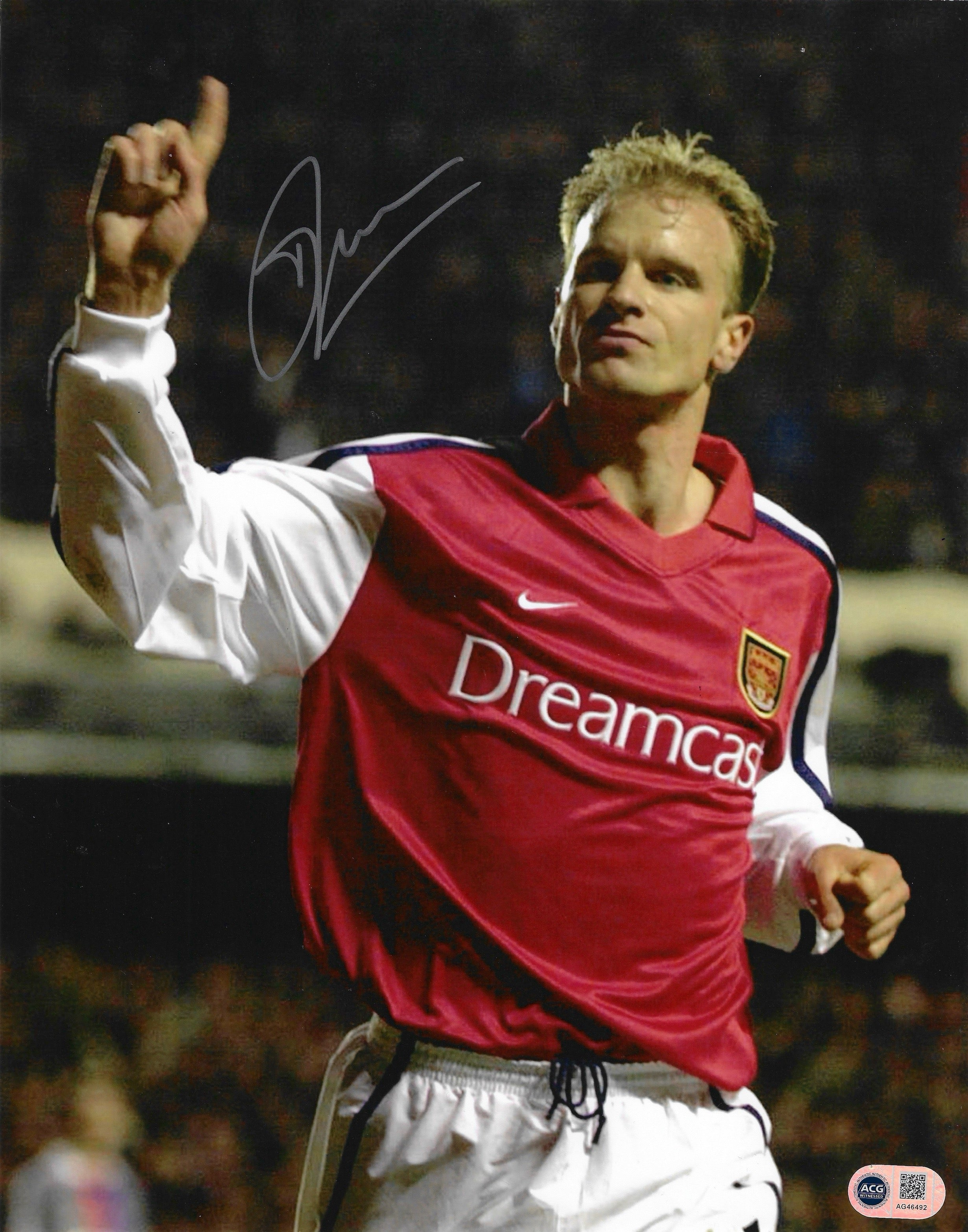 DENNIS BERGKAMP SIGNED ARSENAL FC 14X11 PHOTO (ACG WITNESS AG46492)
