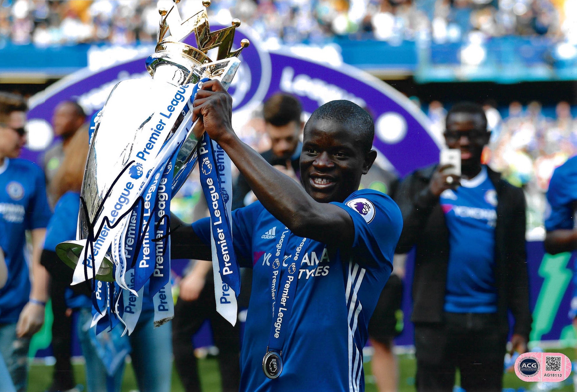 NGOLO KANTE SIGNED CHELSEA FC EPL WINNER 12x8 PHOTO (ACG CERT AG18113)-1