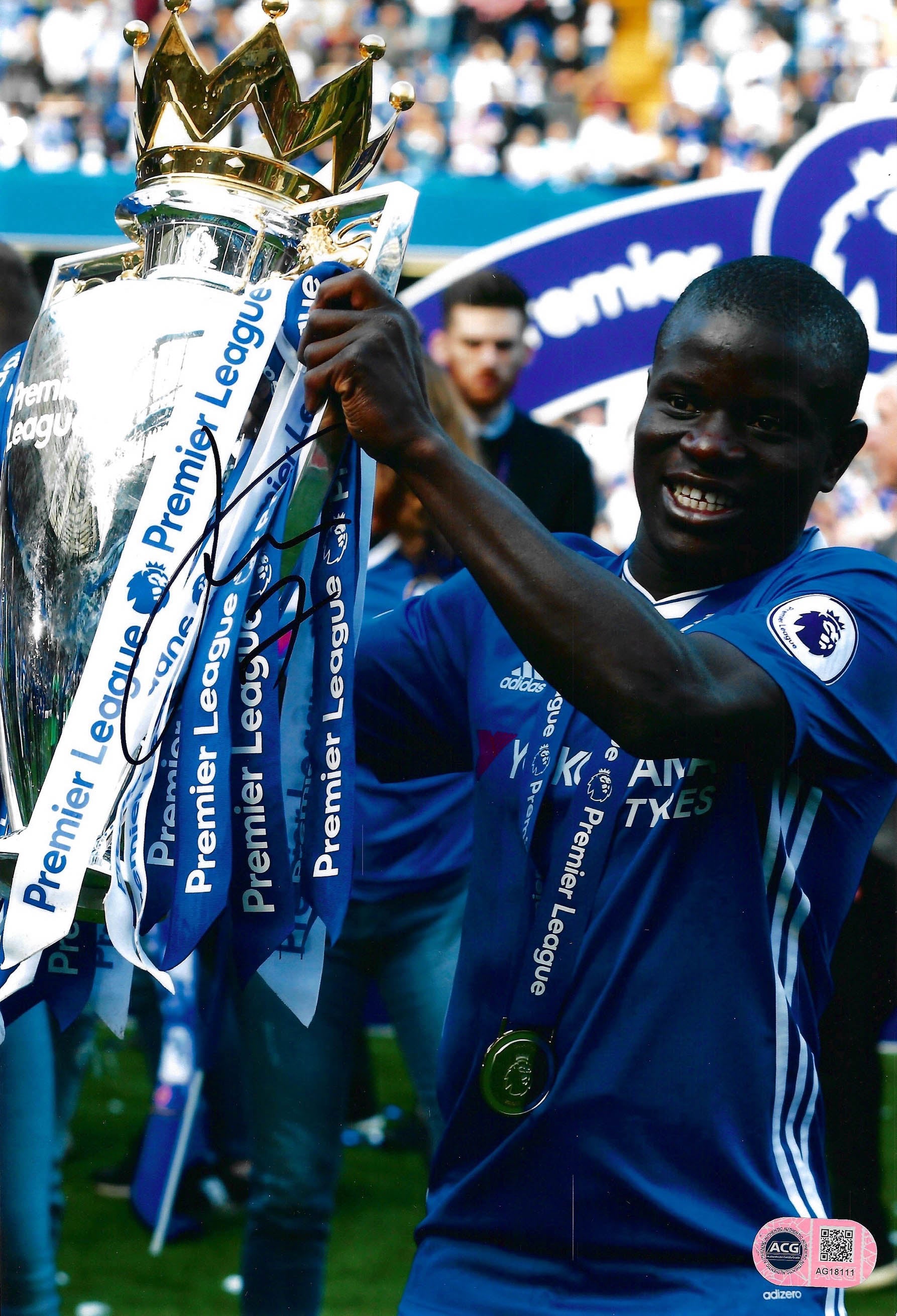 NGOLO KANTE SIGNED CHELSEA FC EPL WINNER 12x8 PHOTO (ACG CERT AG18111)