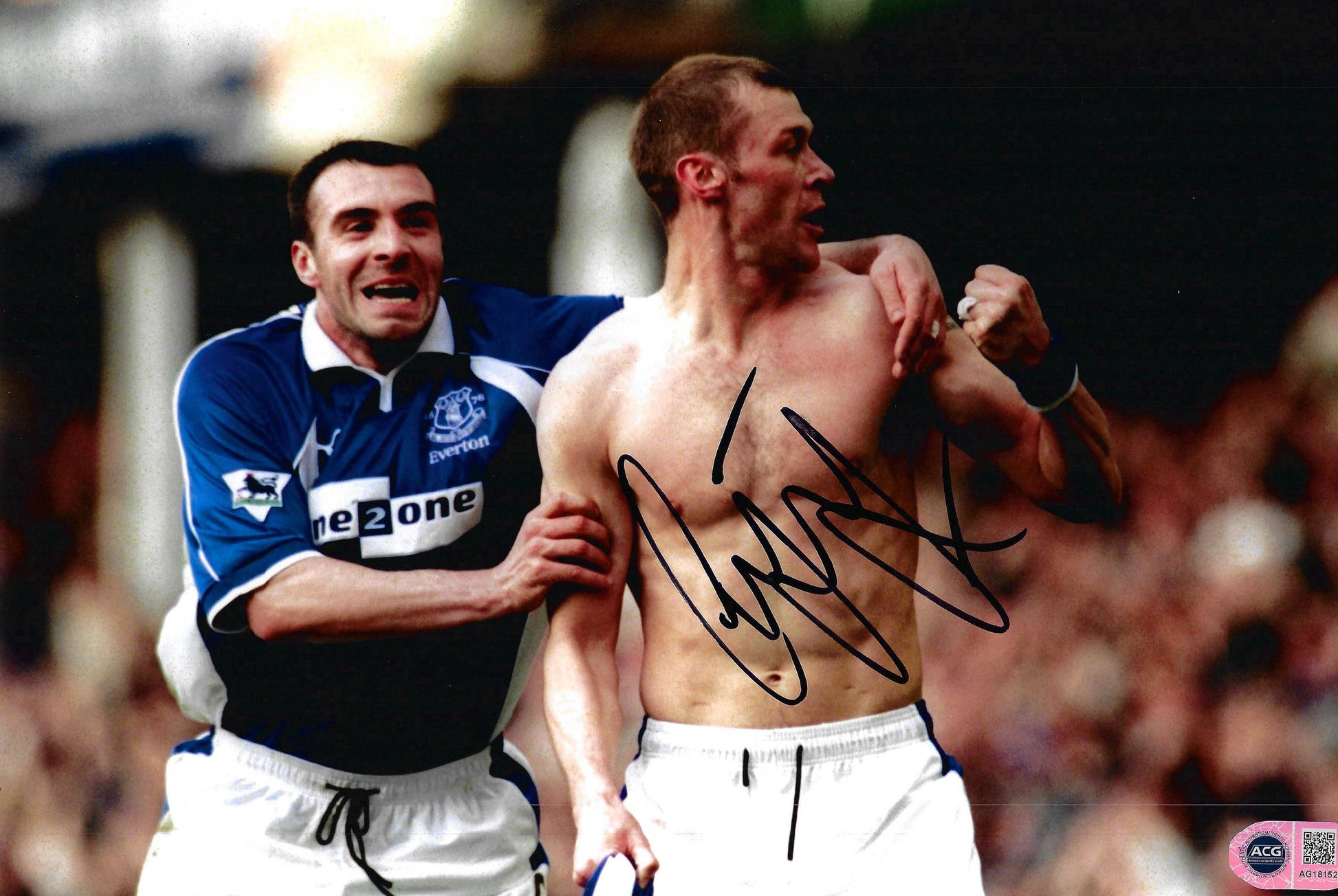 DUNCAN FERGUSON SIGNED EVERTON FC LEGEND 12X8 PHOTO (ACG CERT AG18152)-1