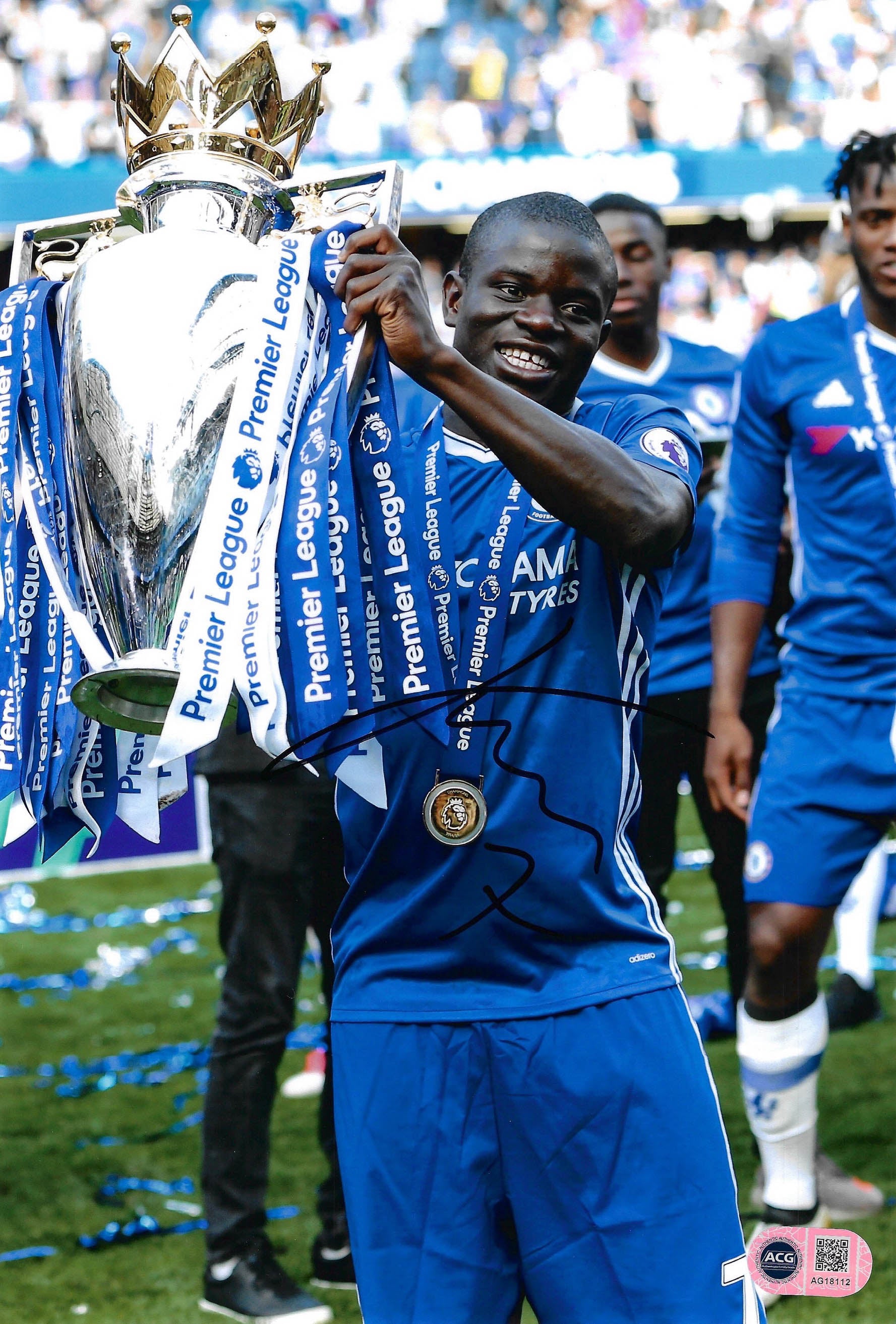 NGOLO KANTE SIGNED CHELSEA FC EPL WINNER 12x8 PHOTO (ACG CERT AG18112)-1