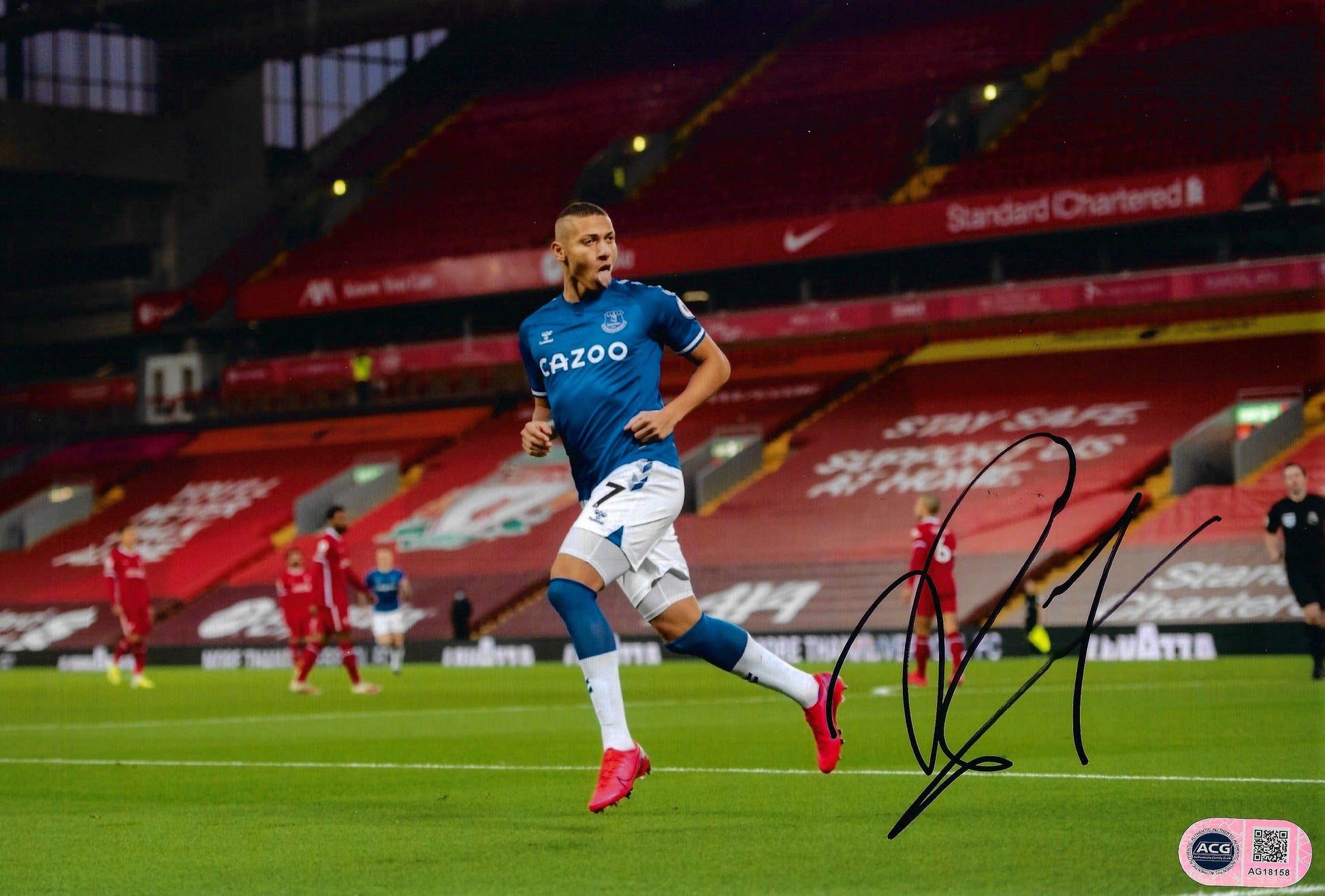 RICHARLISON SIGNED EVERTON 12X8 ANFIELD DERBY WIN PHOTO (ACG CERT AG18158)-1