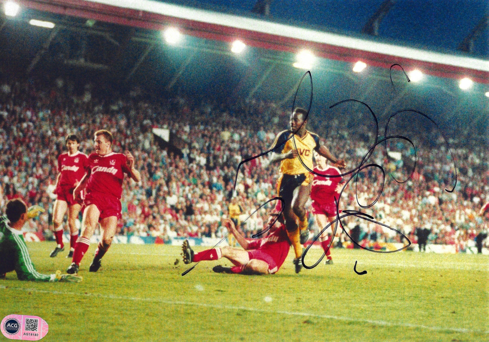 MICHAEL THOMAS SIGNED ARSENAL ANFIELD 1989 12X8 PHOTO (ACG CERT AG18180)-1