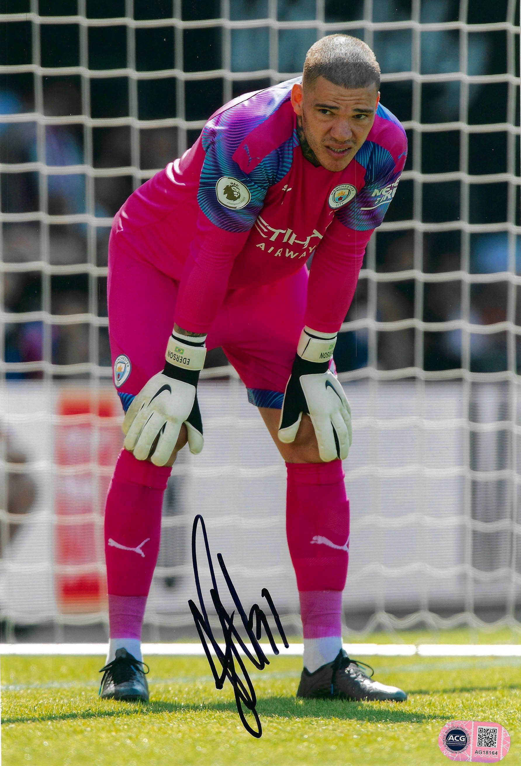 EDERSON SIGNED MANCHESTER CITY 12X8 PHOTO (ACG CERT AG18164)