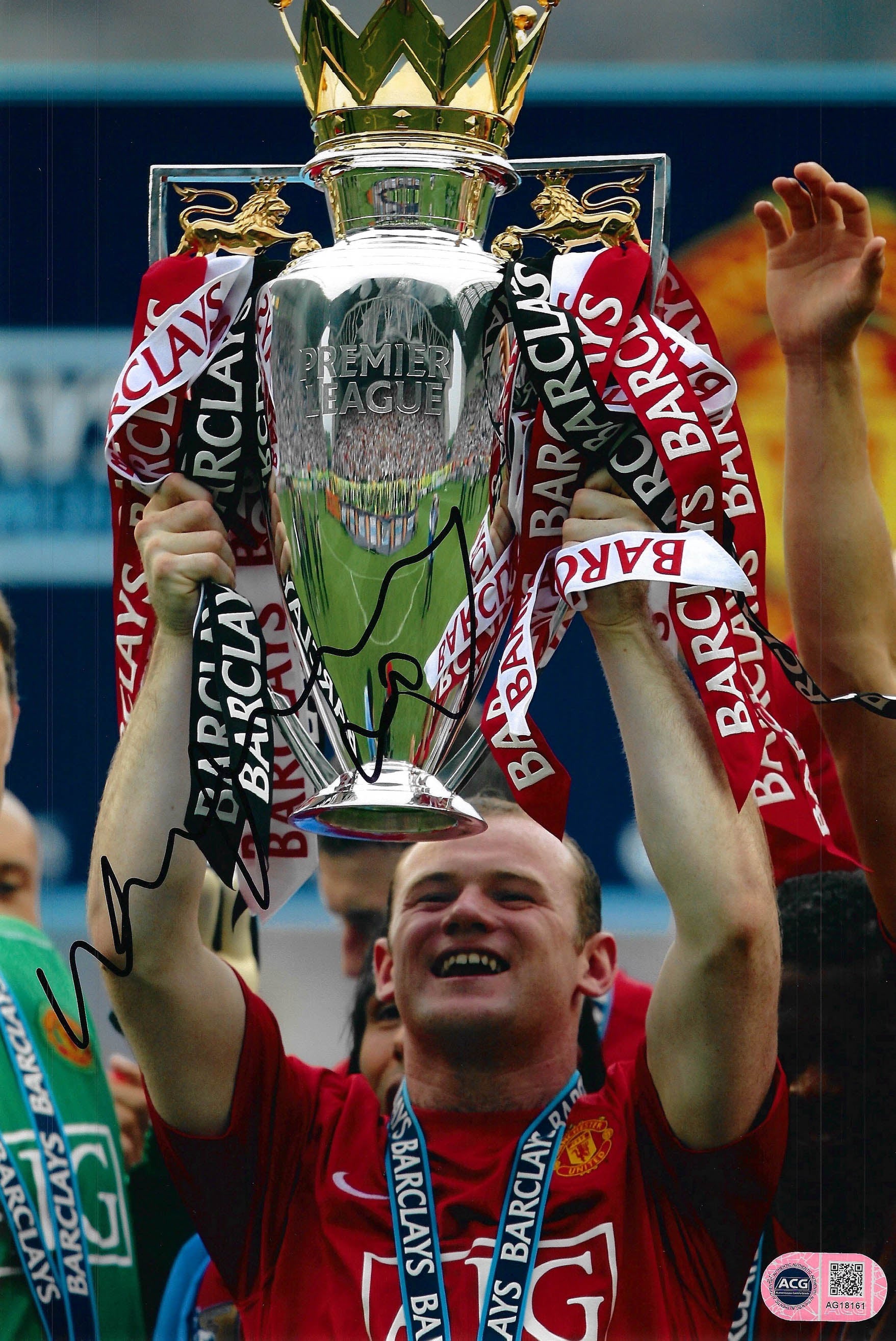 WAYNE ROONEY SIGNED MANCHESTER UNITED TROPHY 12x8 PHOTO (ACG CERT AG18161)