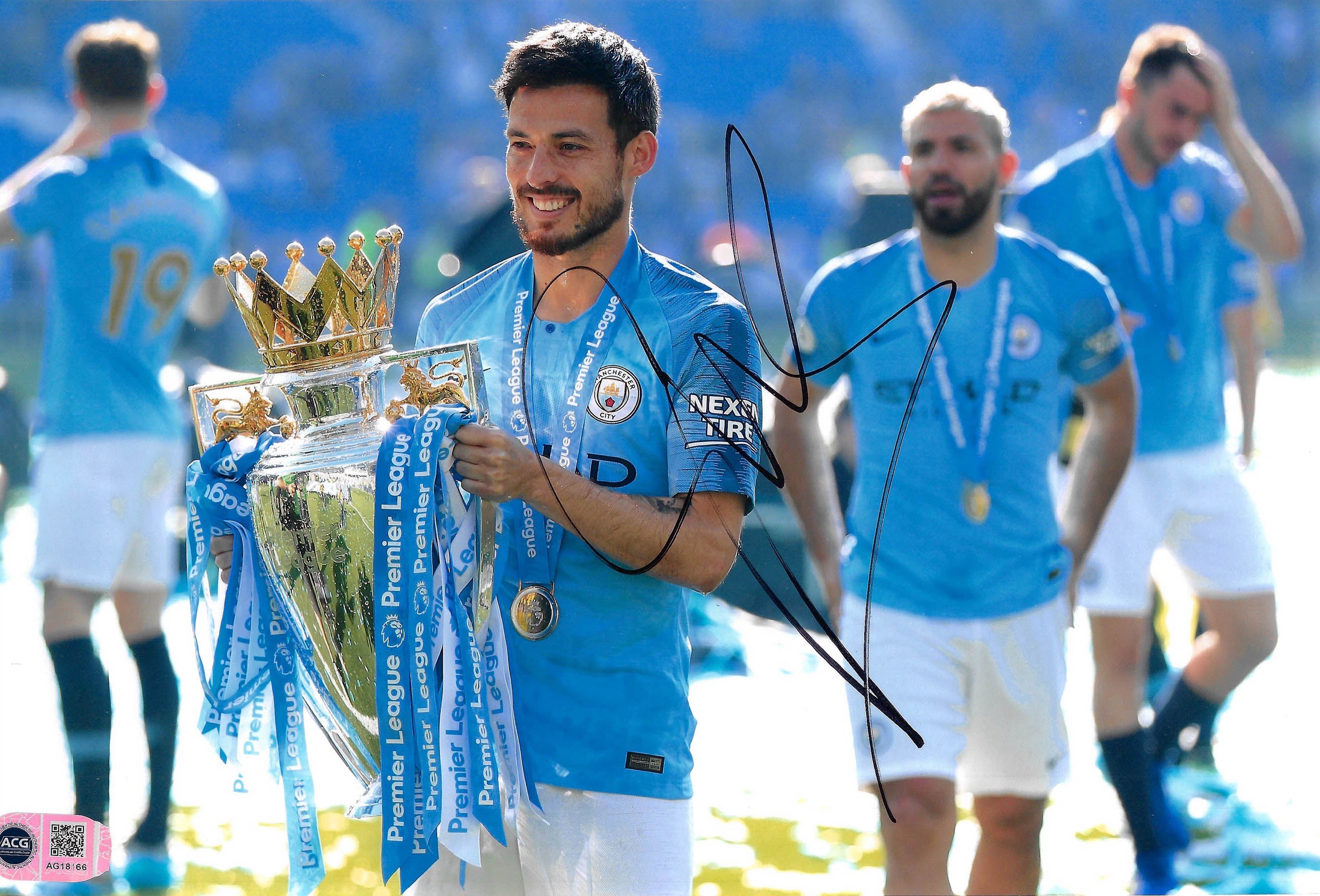 DAVID SILVA SIGNED MANCHESTER CITY CHAMPIONS 12X8 PHOTO (ACG CERT AG18166)