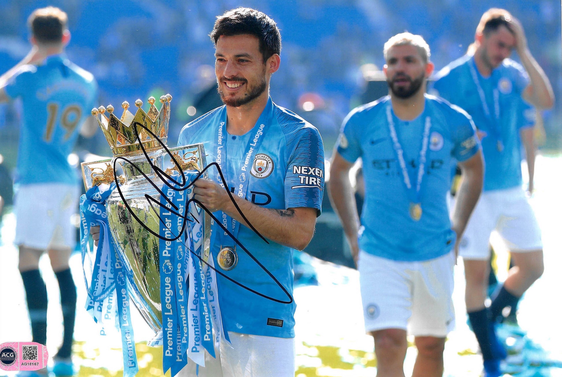 DAVID SILVA SIGNED MANCHESTER CITY CHAMPIONS 12X8 PHOTO (ACG CERT AG18167)-1