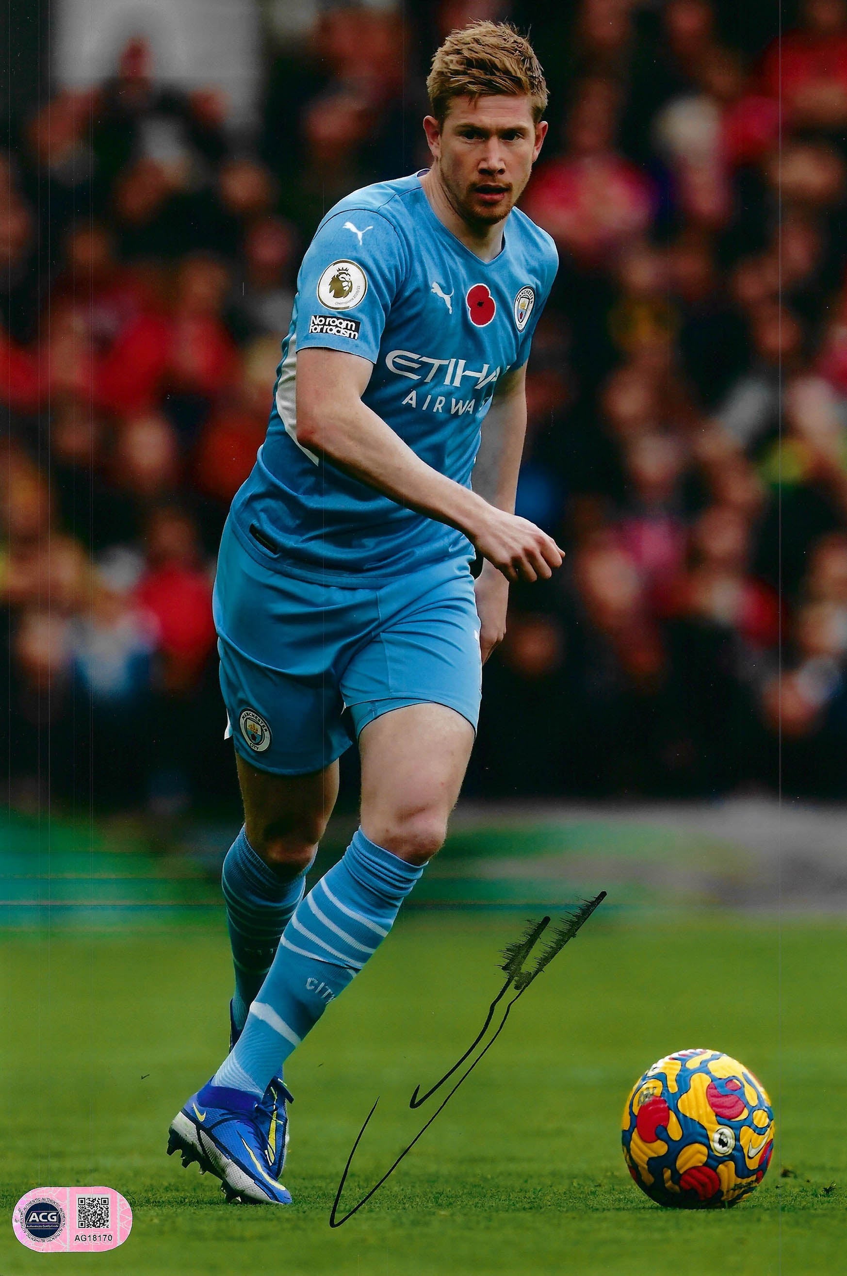 KEVIN DE BRUYNE SIGNED MANCHESTER CITY 12X8 PHOTO (ACG CERT AG18170)