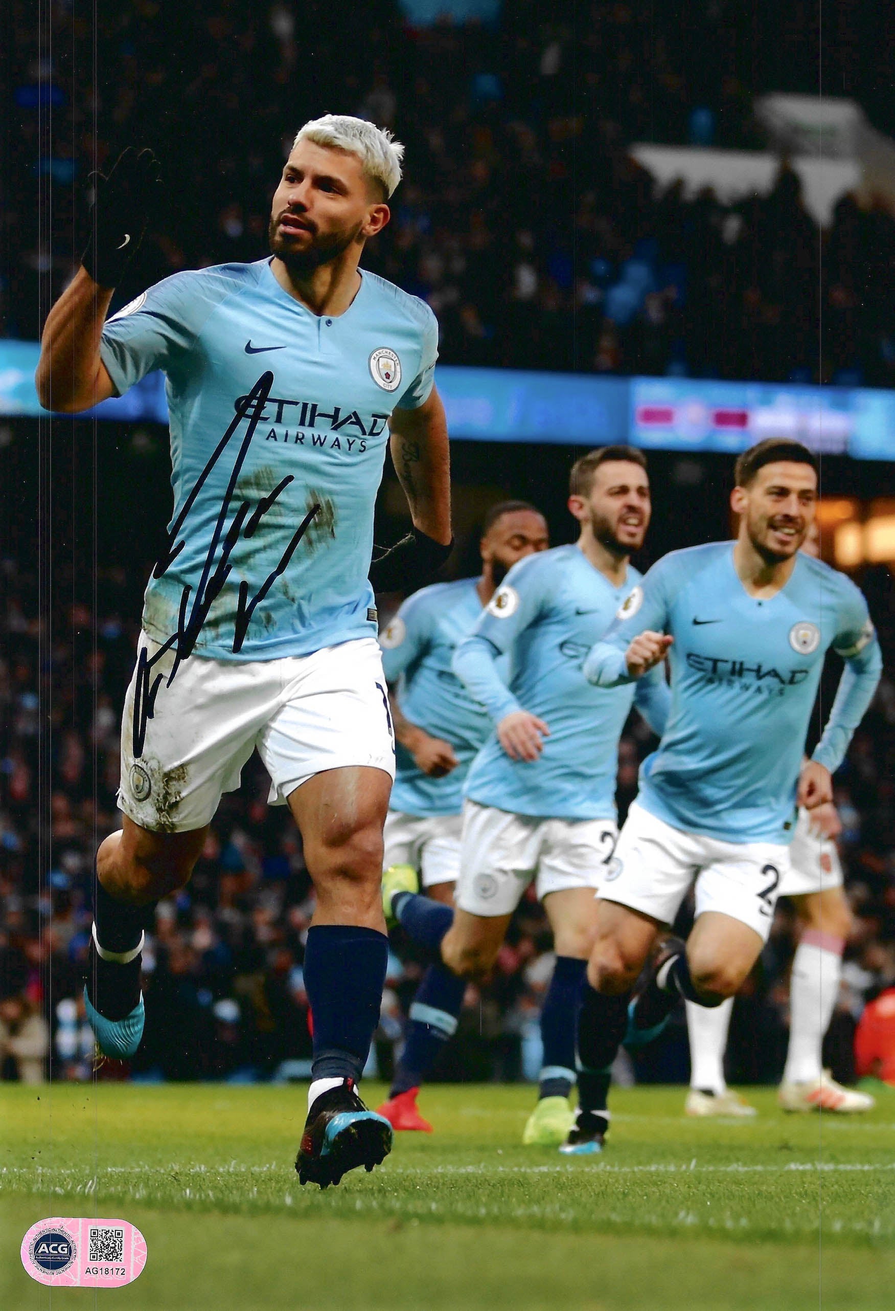 SERGIO AGUERO SIGNED MANCHESTER CITY 12X8 PHOTO (ACG CERT AG18172)-1