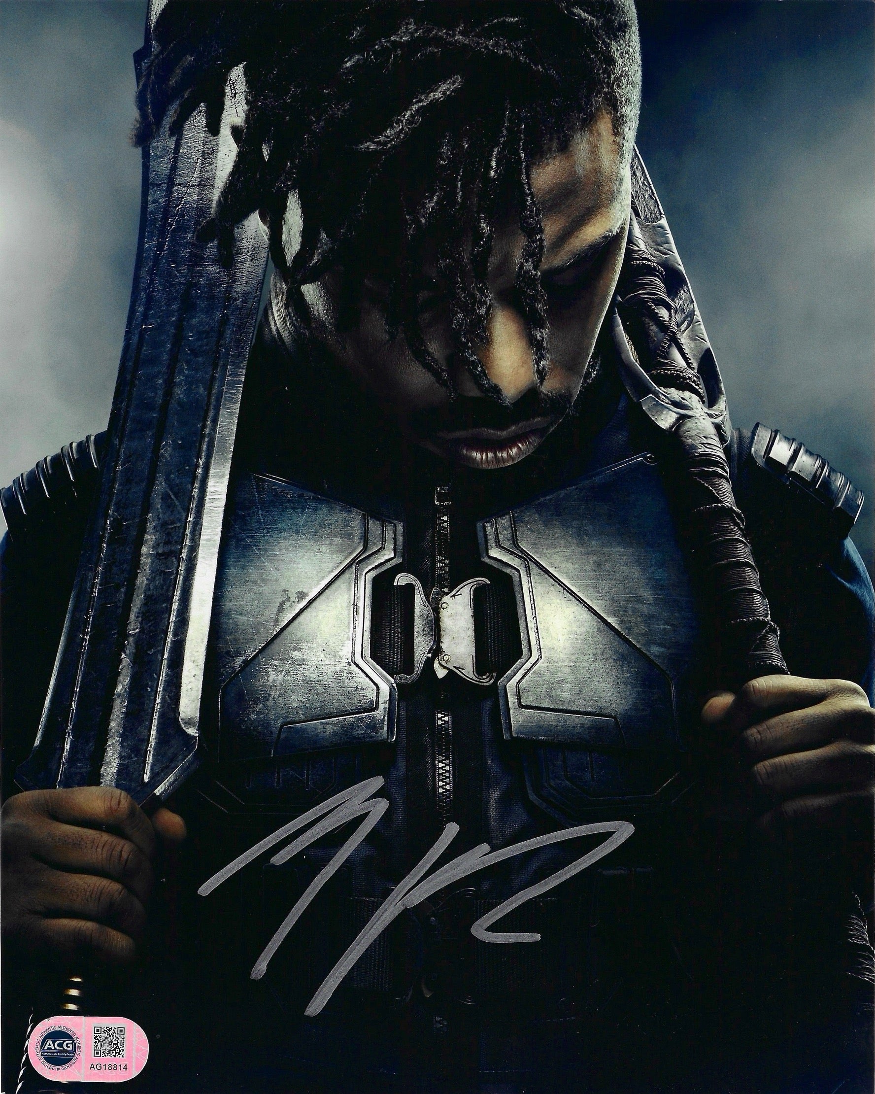 MICHAEL B JORDAN SIGNED BLACK PANTHER KILLMONGER 10X8 PHOTO (ACG CERT AG18814)-1