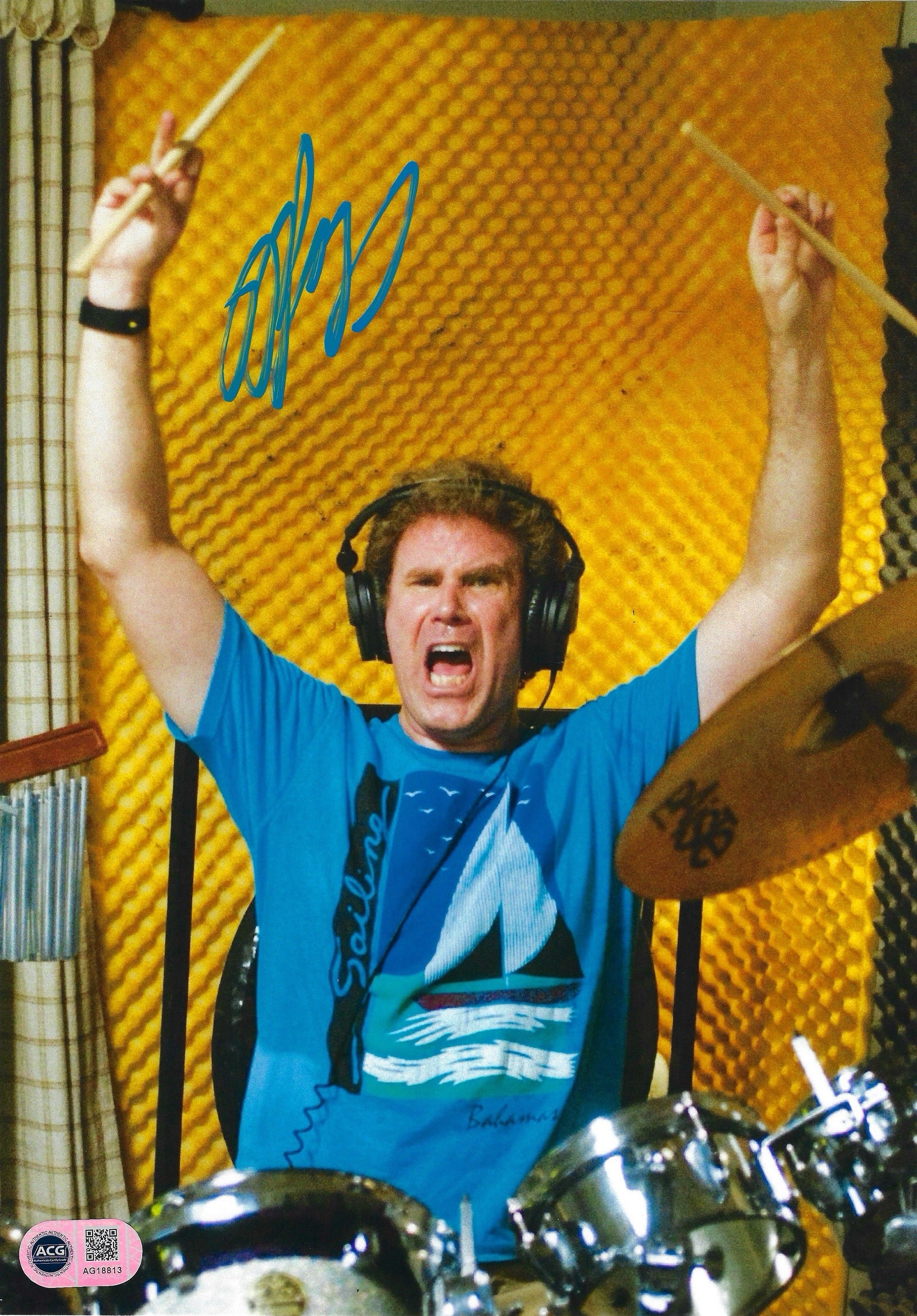 WILL FERRELL SIGNED STEP BROTHERS SIGNED DRUM SET 12x8 PHOTO (ACG CERT AG18813)