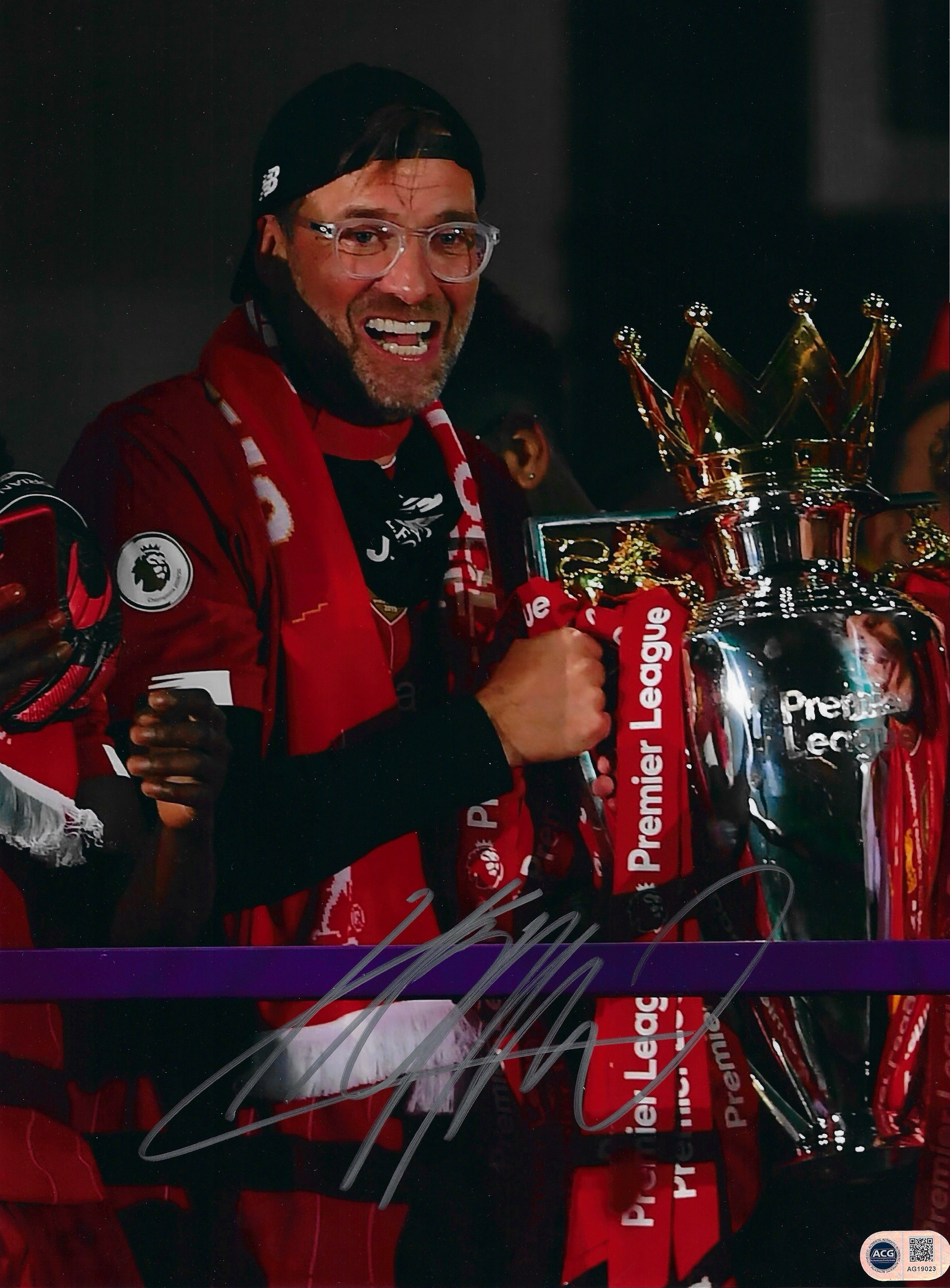 JURGEN KLOPP SIGNED LIVERPOOL FC PREMIER LEAGUE WIN 16x12 PHOTO (ACG CERT AG19023)