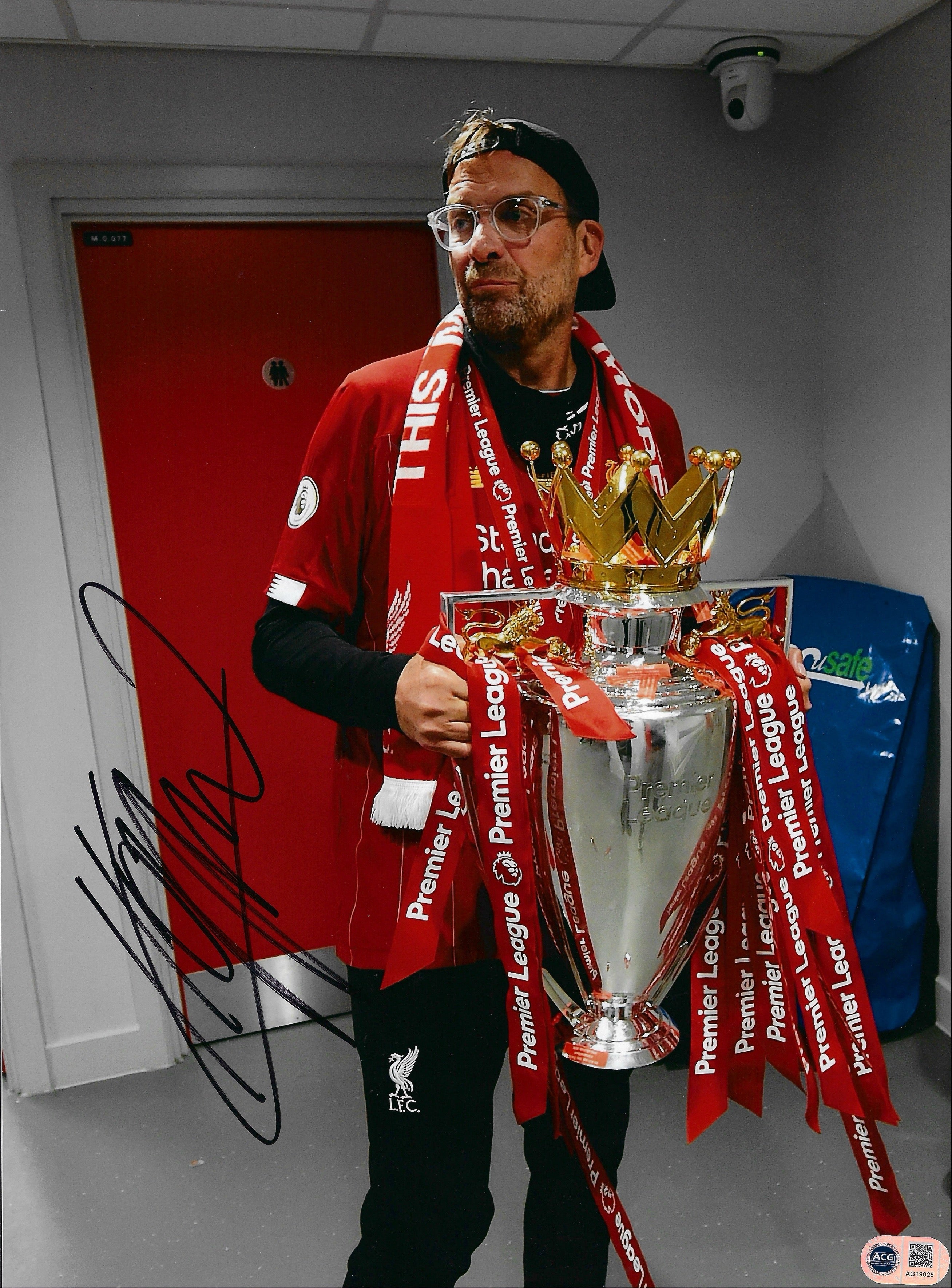 JURGEN KLOPP SIGNED LIVERPOOL FC CHAMPIONS 19/20 16x12 PHOTO (ACG CERT AG19025)