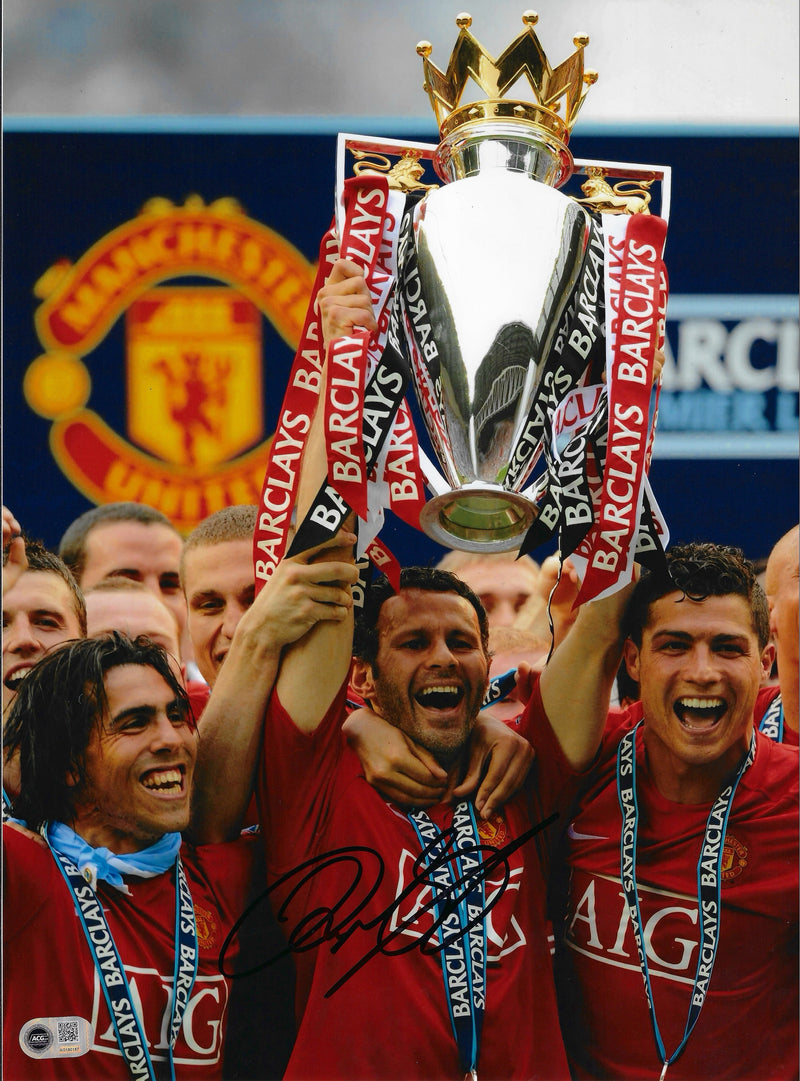 RYAN GIGGS SIGNED MANCHESTER UNITED PL TROPHY 16x12 PHOTO (ACG CERT AG180187)-1