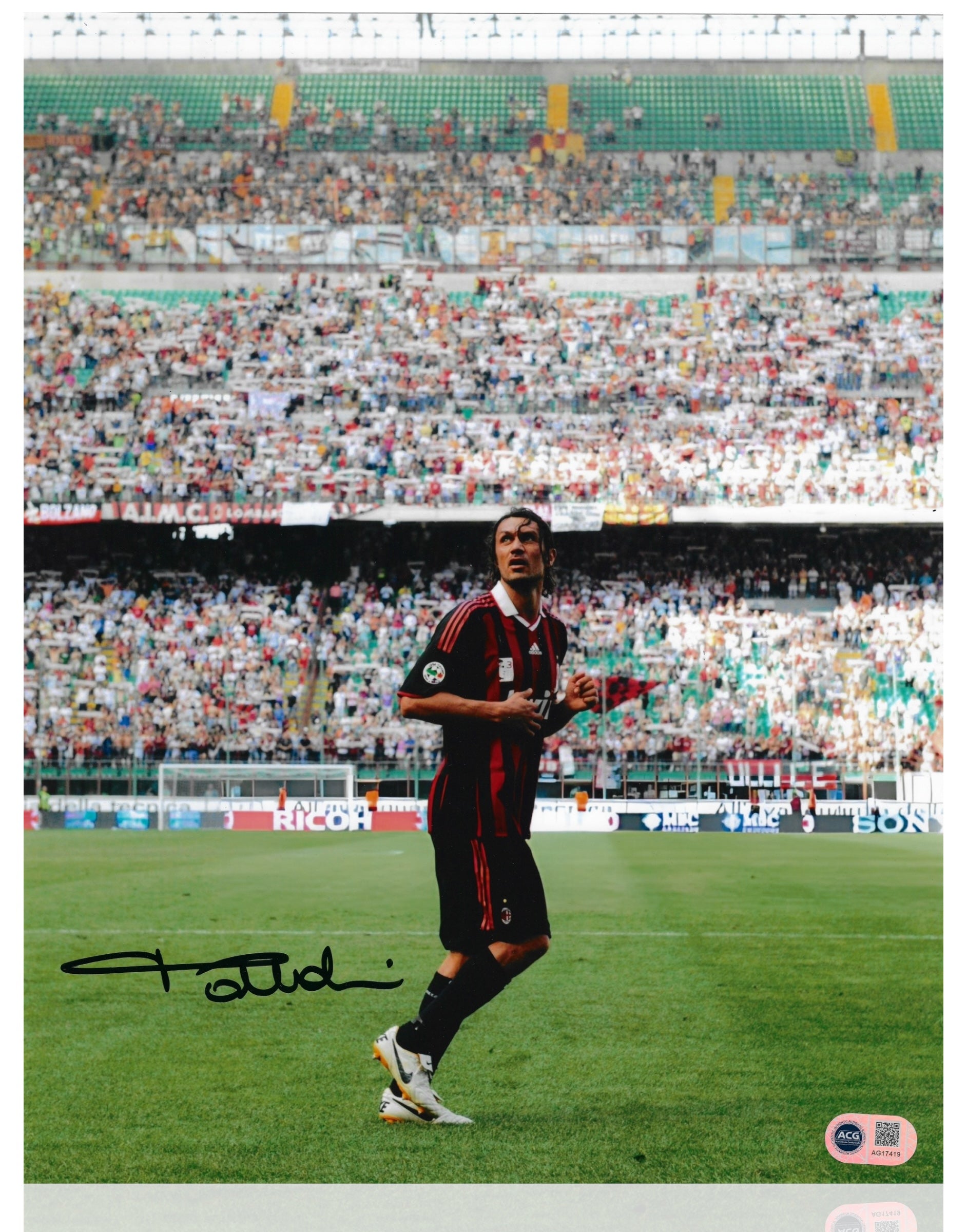 PAOLO MALDINI SIGNED AC MILAN ITALY LEGEND 14x11 PHOTO (ACG CERT AG17419)