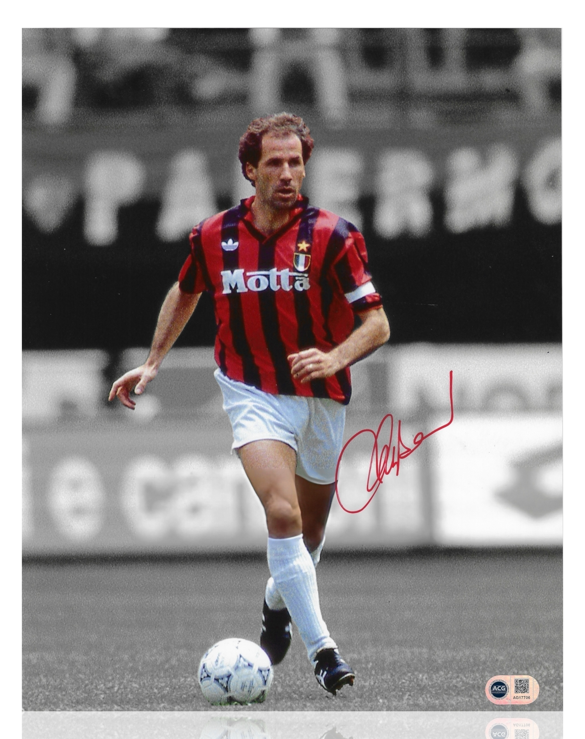 FRANCO BARESI SIGNED AC MILAN LEGEND 14X11 PHOTOGRAPH (ACG CERT AG17706)-1