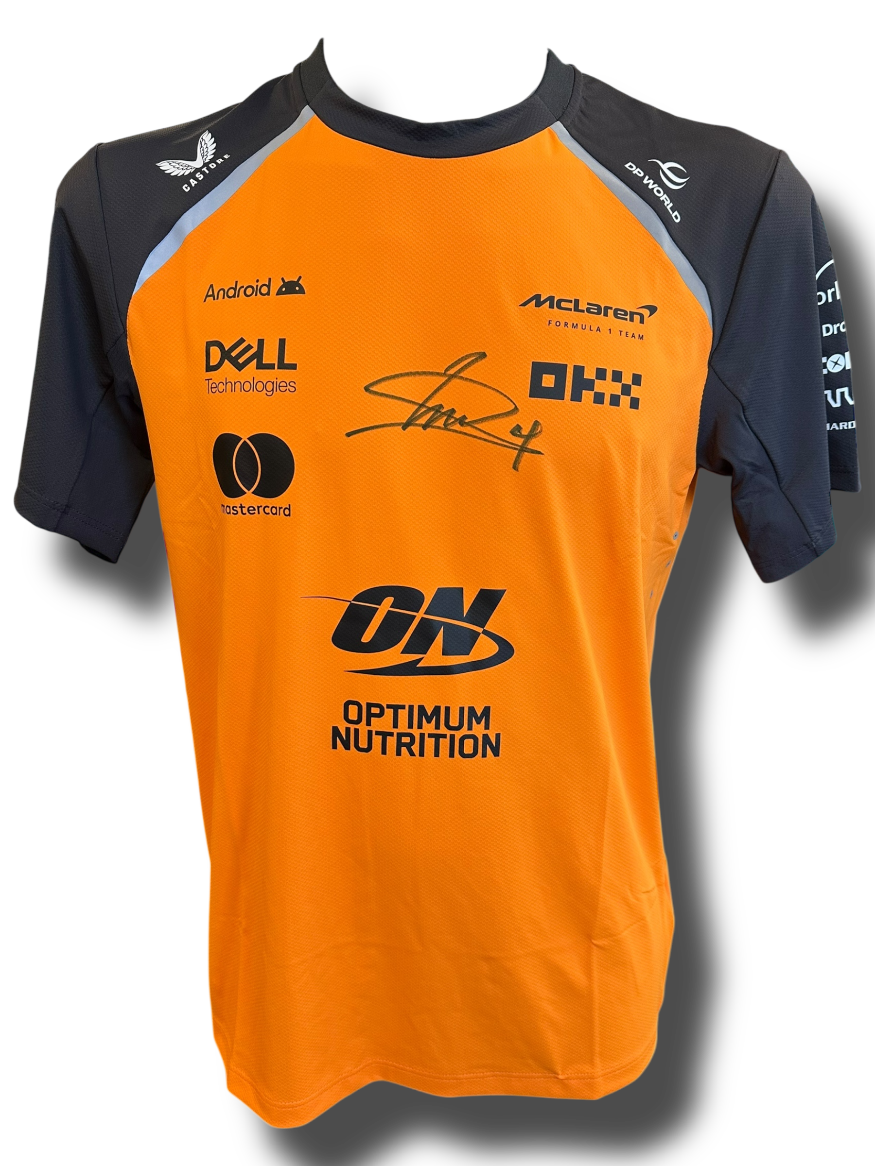 LANDO NORRIS SIGNED MCLAREN CASTORE FORMULA 1 T-SHIRT (ACG CERT AG16978)
