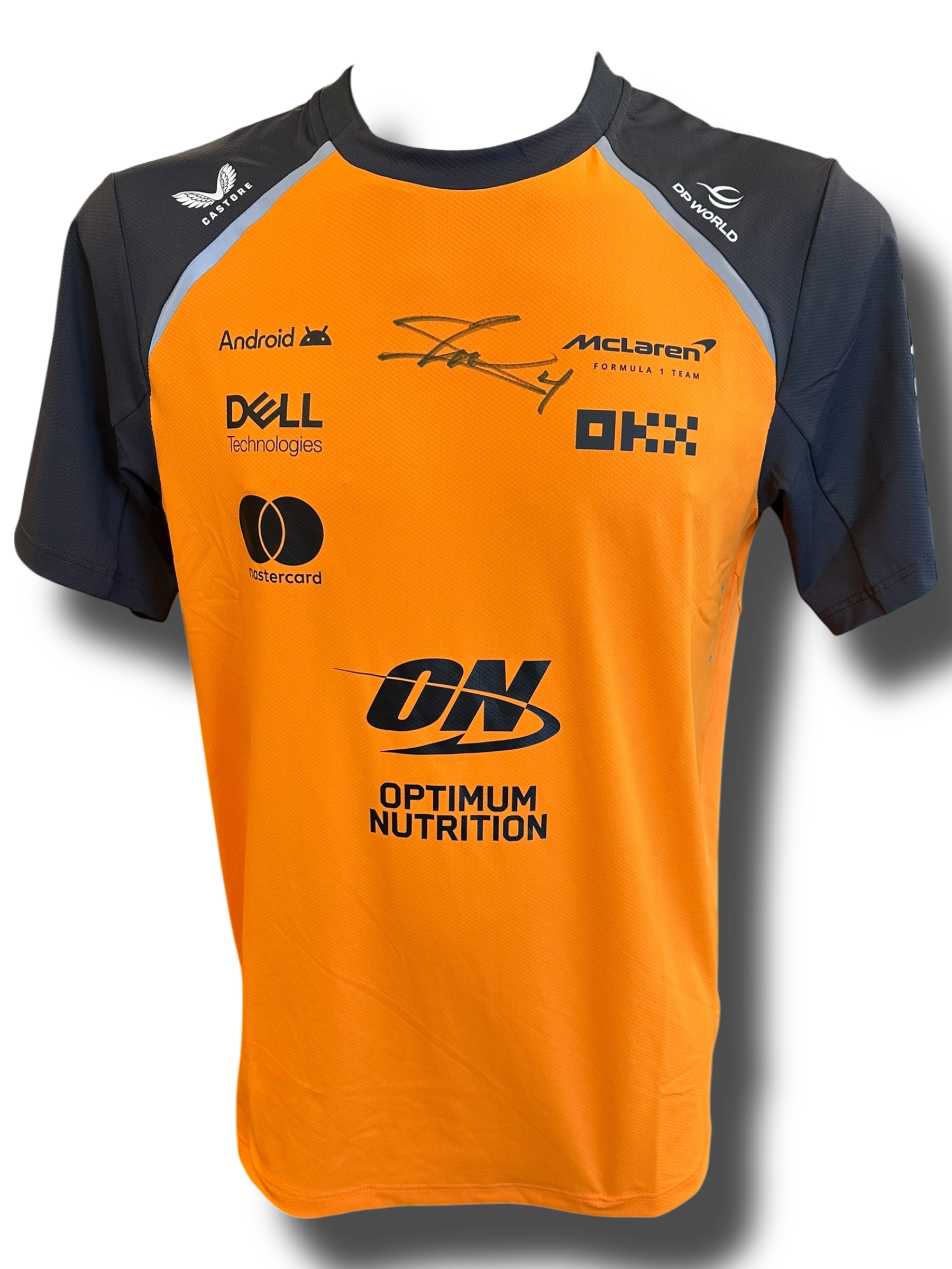 LANDO NORRIS SIGNED MCLAREN CASTORE FORMULA 1 T-SHIRT (ACG CERT AG16979)