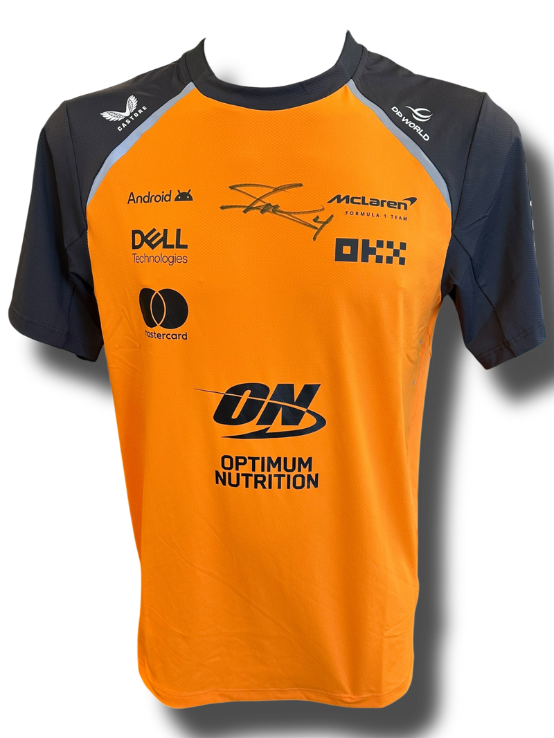 LANDO NORRIS SIGNED MCLAREN CASTORE FORMULA 1 T-SHIRT (ACG CERT AG16979)-1