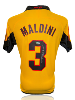 PAOLO MALDINI SIGNED AC MILAN 1999/00 100TH ANNIVERSARY YELLOW SHIRT (ACG CERT AG17405)-1