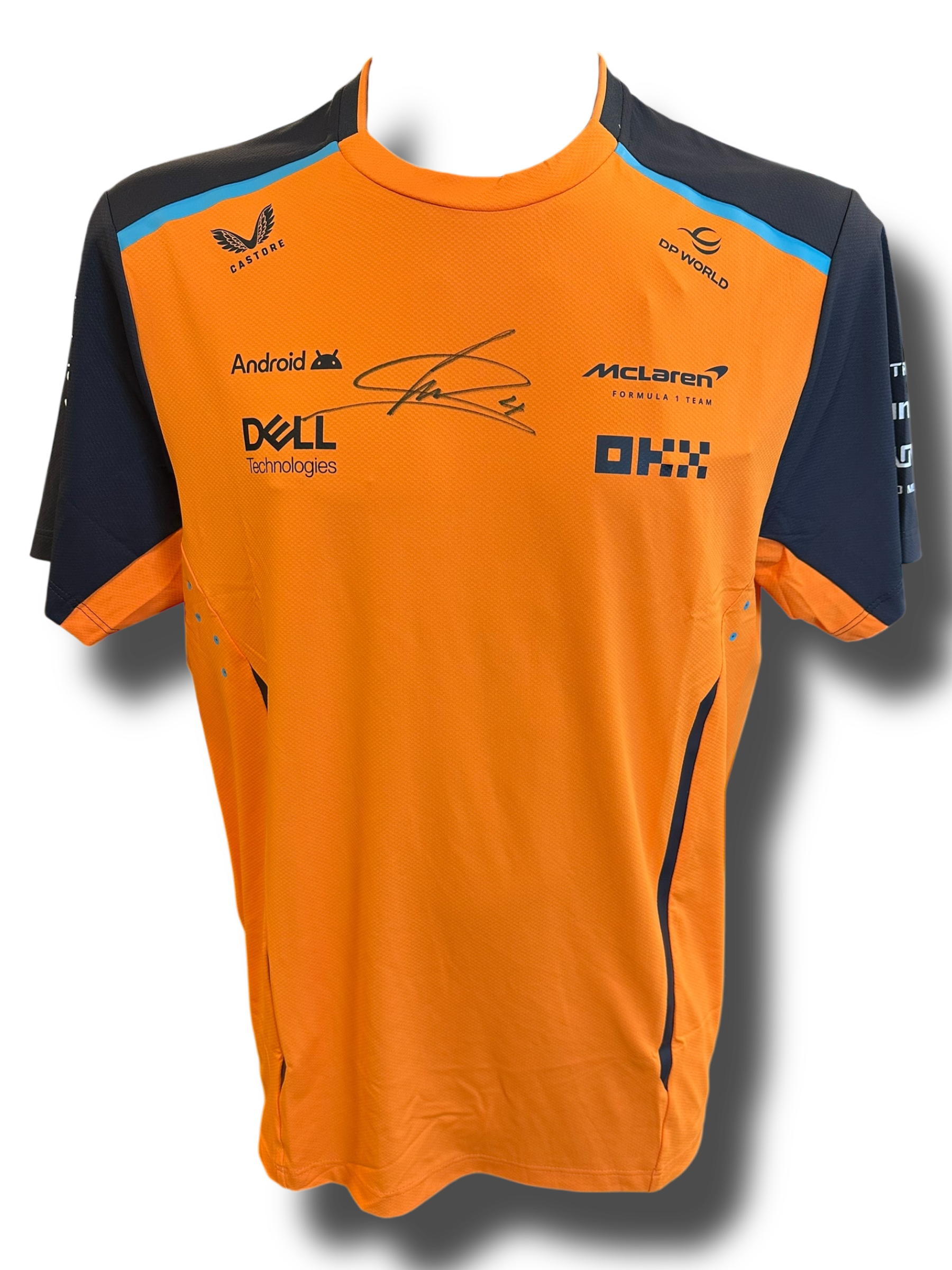 LANDO NORRIS SIGNED MCLAREN CASTORE FORMULA 1 T-SHIRT (ACG CERT AG16980)
