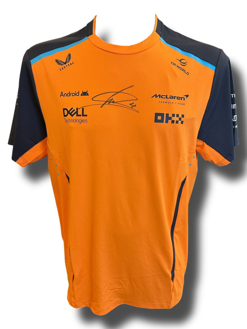 LANDO NORRIS SIGNED MCLAREN CASTORE FORMULA 1 T-SHIRT (ACG CERT AG16980)-1