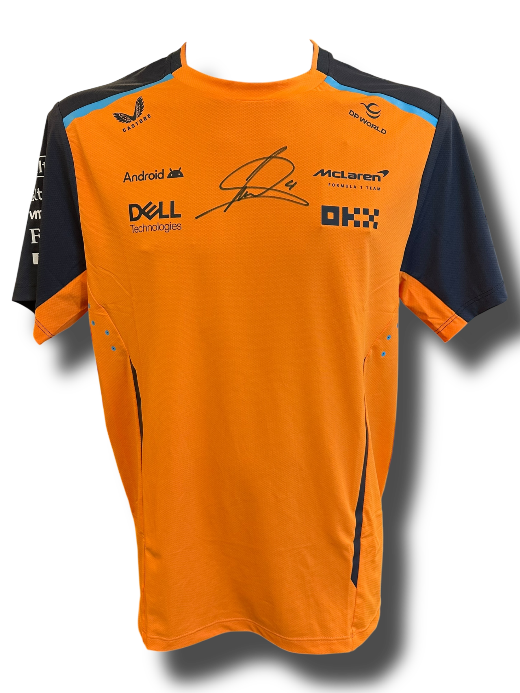 LANDO NORRIS SIGNED MCLAREN CASTORE FORMULA 1 T-SHIRT (ACG CERT AG16981)