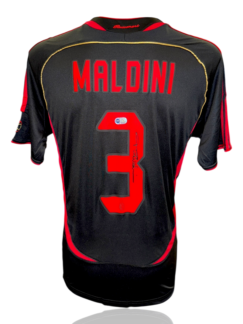 PAOLO MALDINI SIGNED AC MILAN 2006/07 BLACK AWAY SHIRT (ACG CERT AG17404)-1