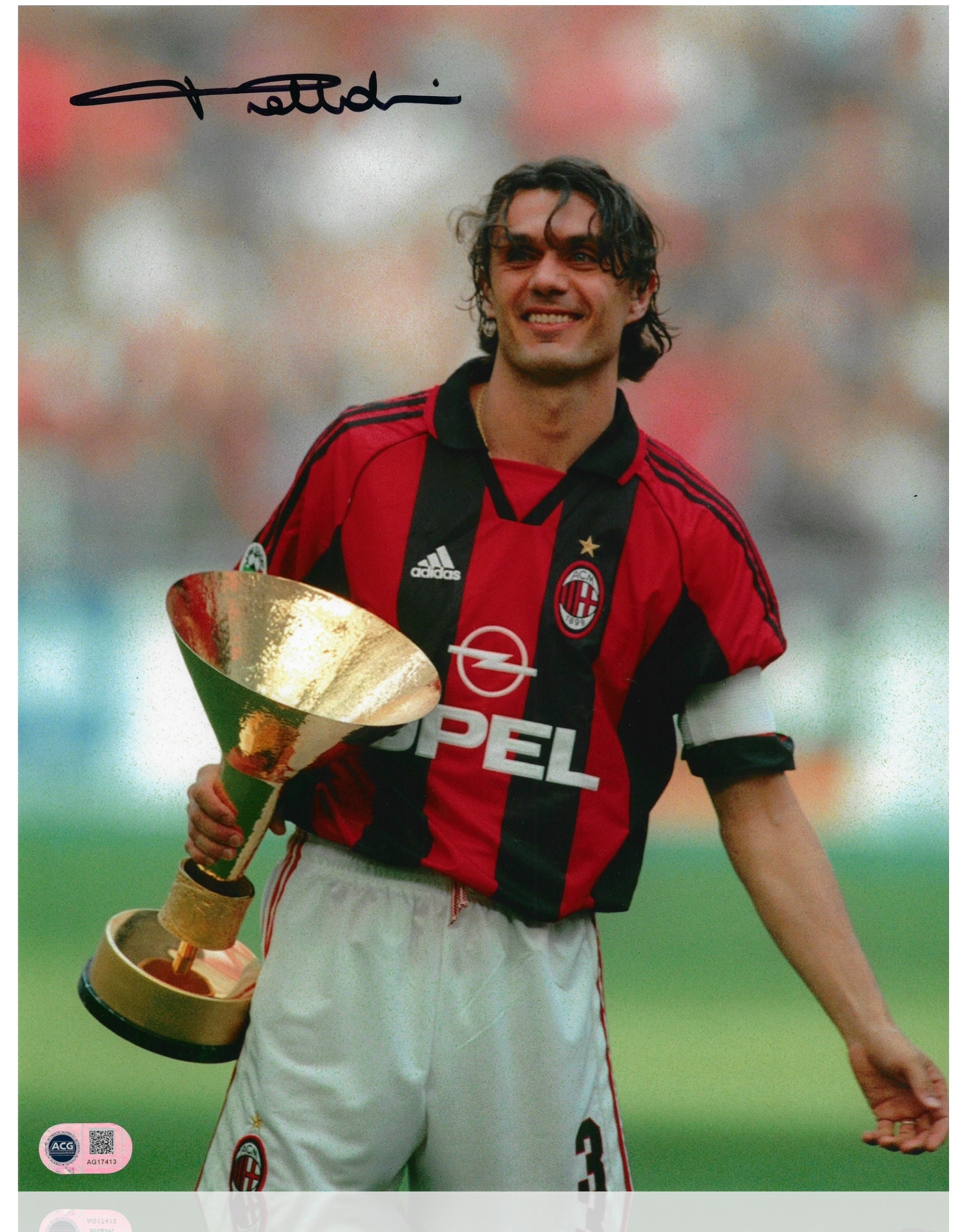PAOLO MALDINI SIGNED AC MILAN ITALY LEGEND 14x11 PHOTO (ACG CERT AG17413)