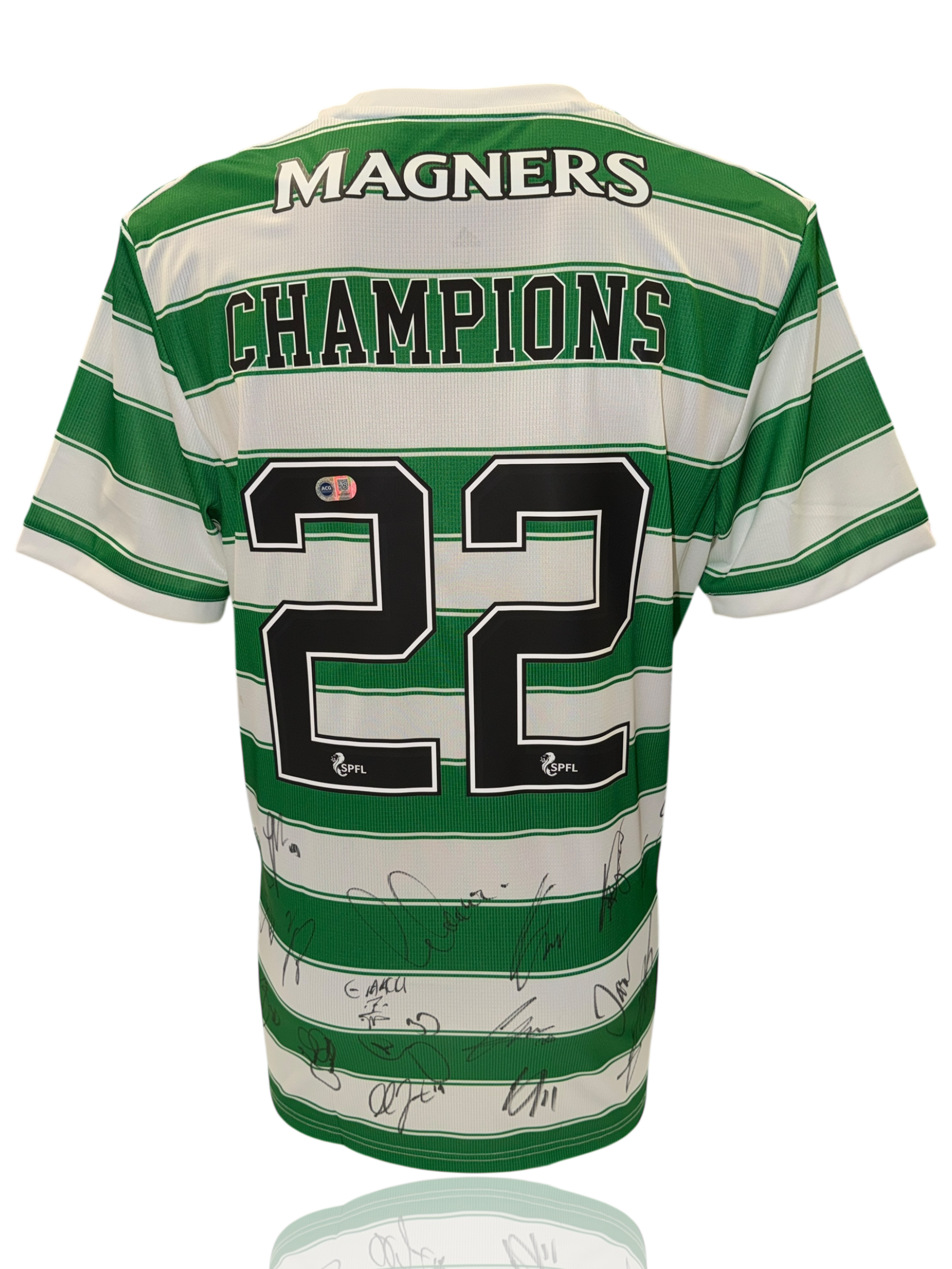 CELTIC FC OFFICIAL SQUAD SIGNED CHAMPIONS 22 21/22 HOME SHIRT (ACG CERT AG17587)