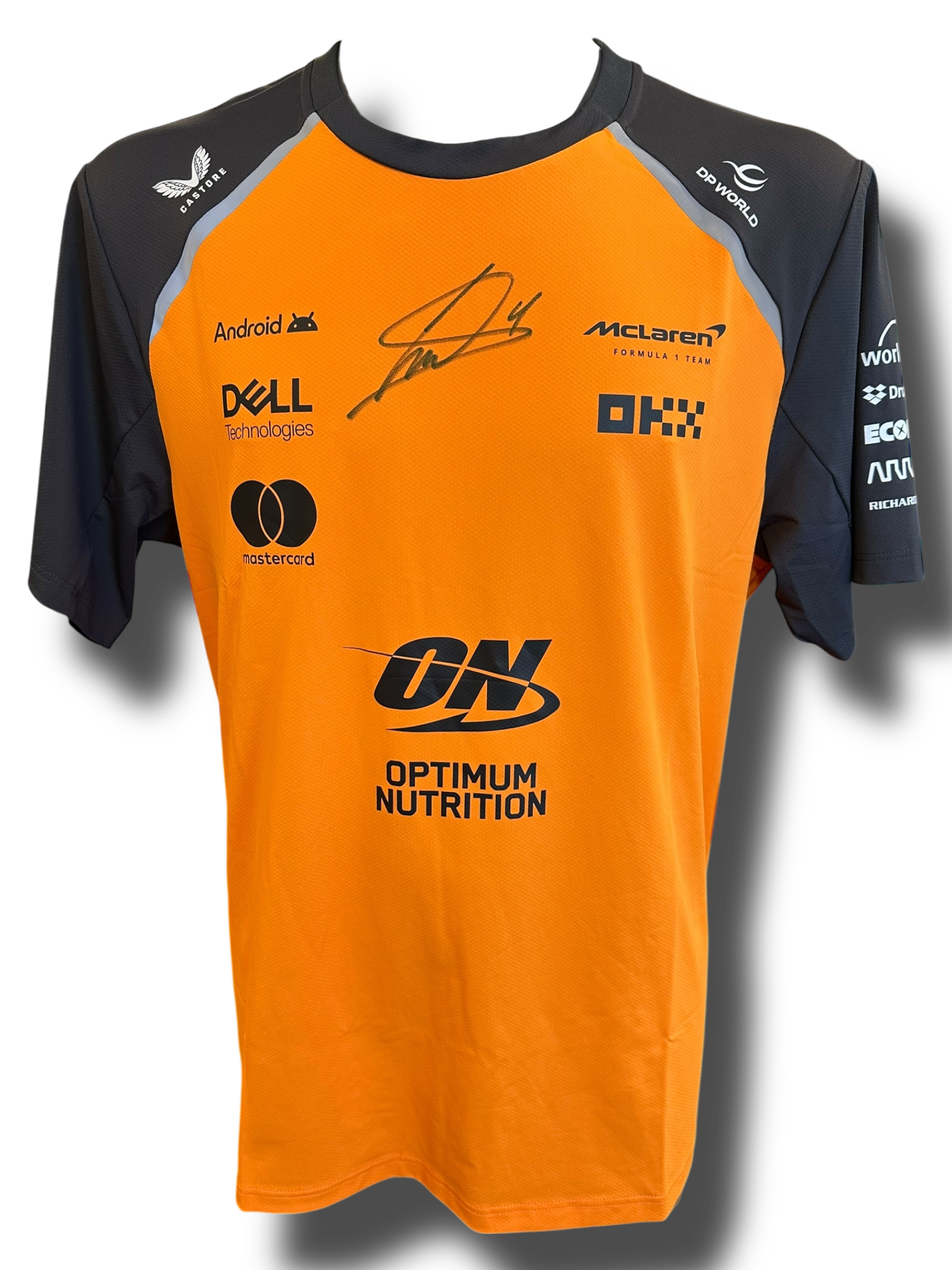 LANDO NORRIS SIGNED MCLAREN CASTORE FORMULA 1 T-SHIRT (ACG CERT AG16982)