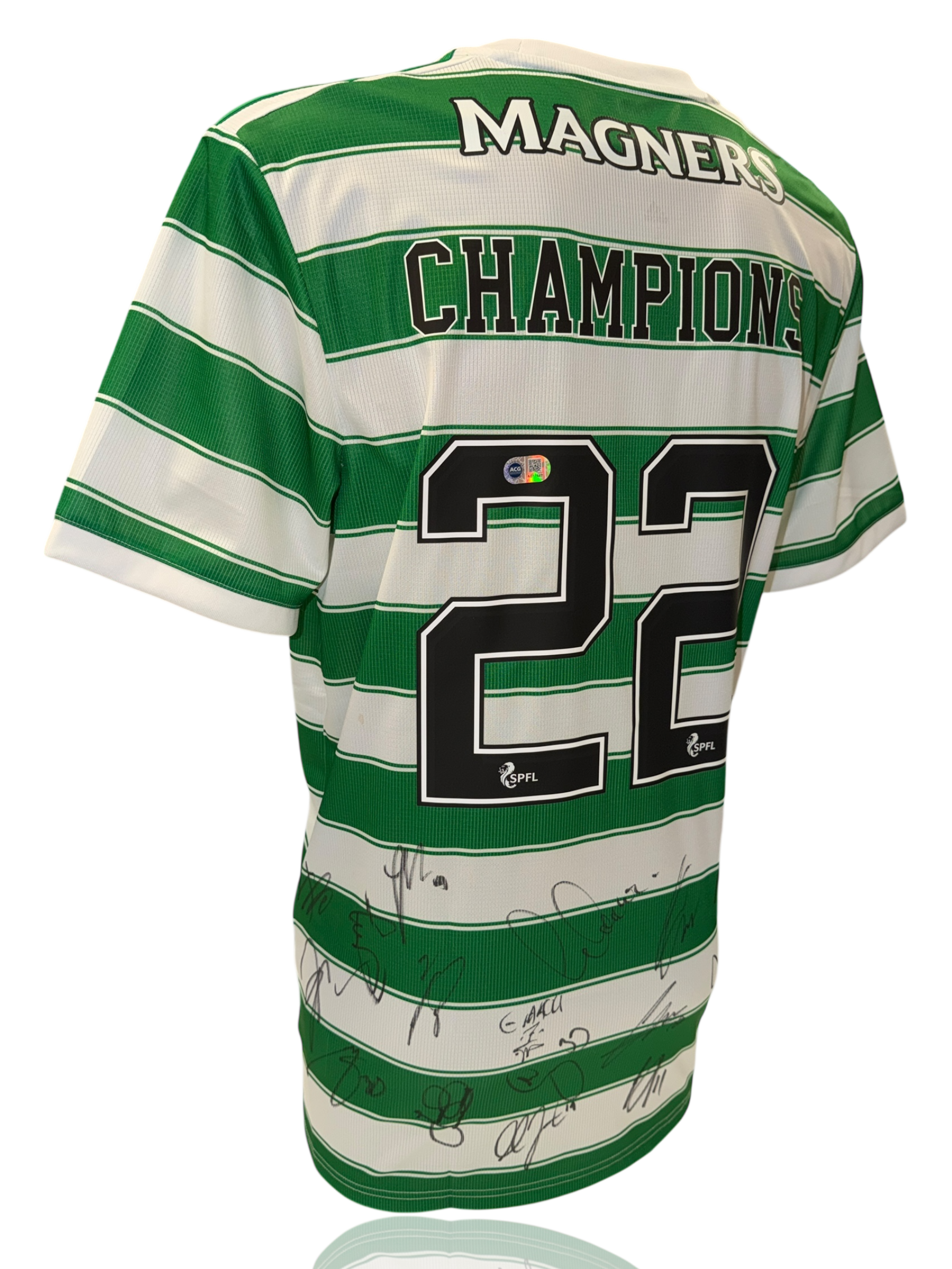 CELTIC FC OFFICIAL SQUAD SIGNED CHAMPIONS 22 21/22 HOME SHIRT (ACG CERT AG17587)