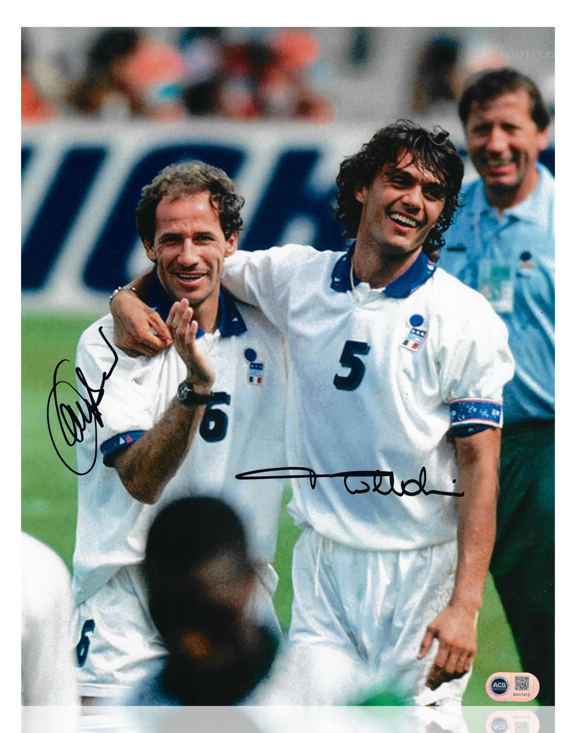 PAOLO MALDINI & FRANCO BARESI SIGNED ITALY LEGENDS 14x11 PHOTO (ACG CERT AG17412)-1