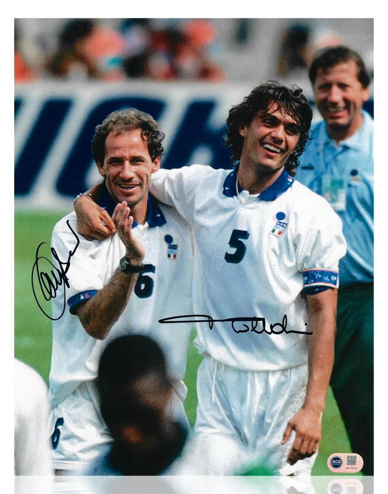 PAOLO MALDINI & FRANCO BARESI SIGNED ITALY LEGENDS 14x11 PHOTO (ACG CERT AG17412)-1