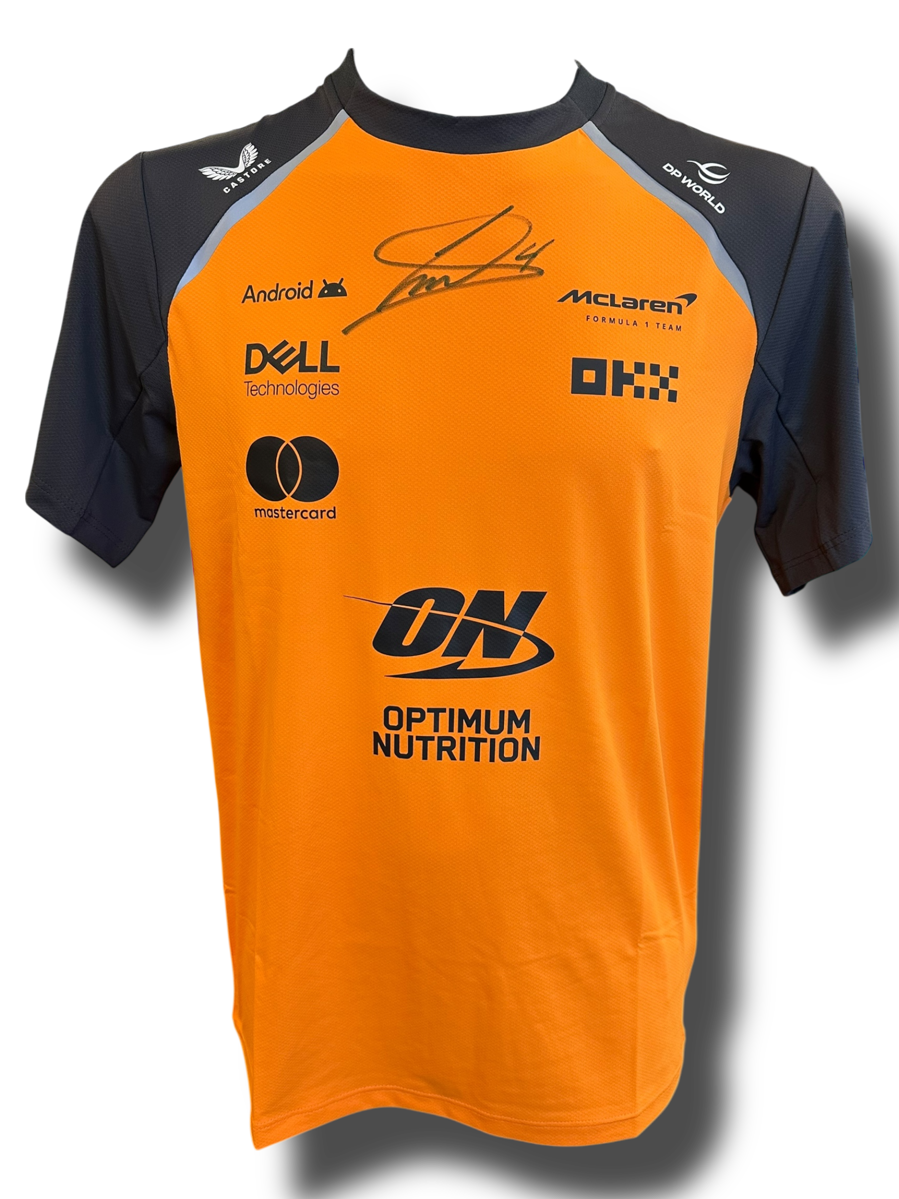 LANDO NORRIS SIGNED MCLAREN CASTORE FORMULA 1 T-SHIRT (ACG CERT AG16984)