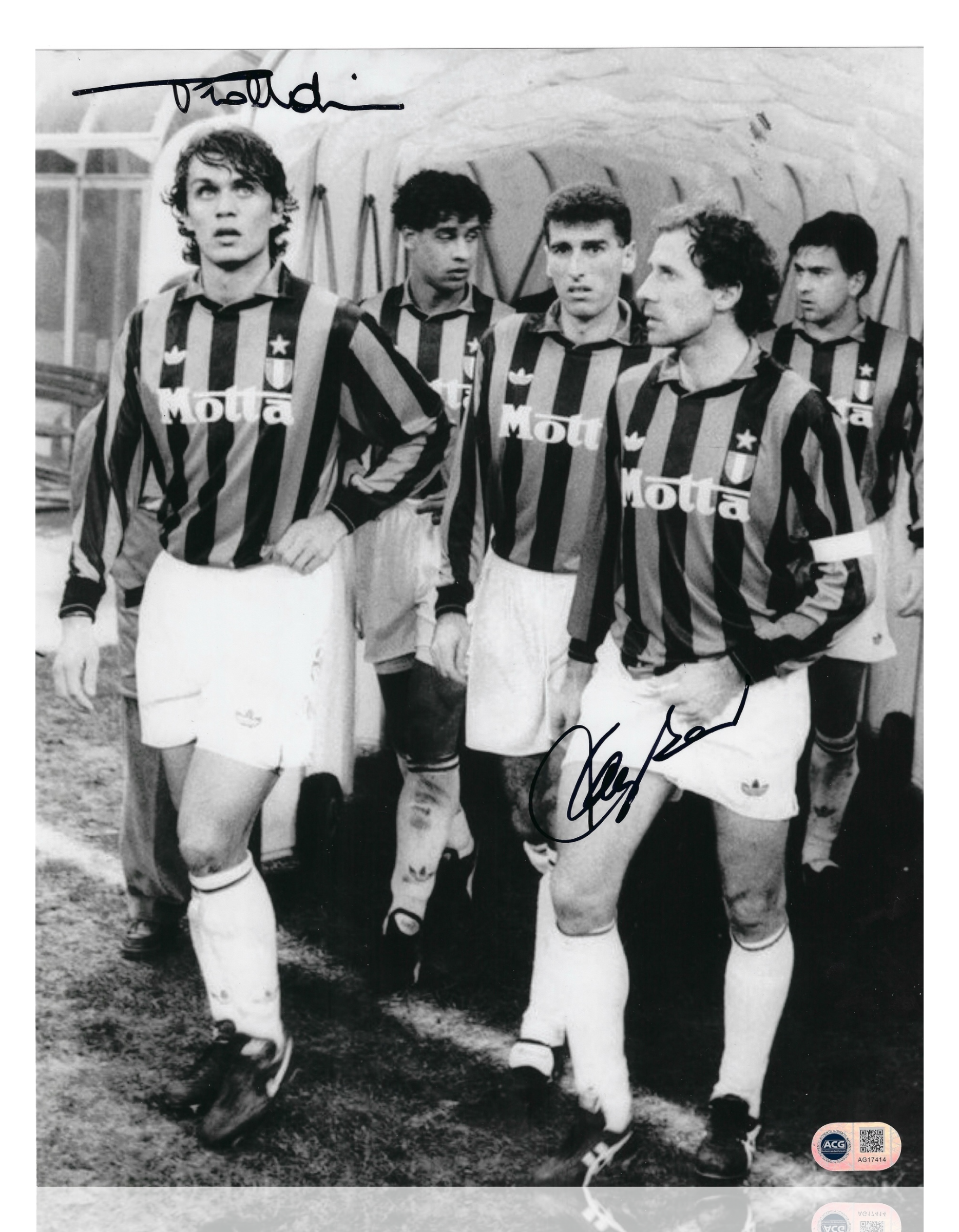 PAOLO MALDINI & FRANCO BARESI SIGNED AC MILAN 14x11 PHOTO (ACG CERT AG17414)-1