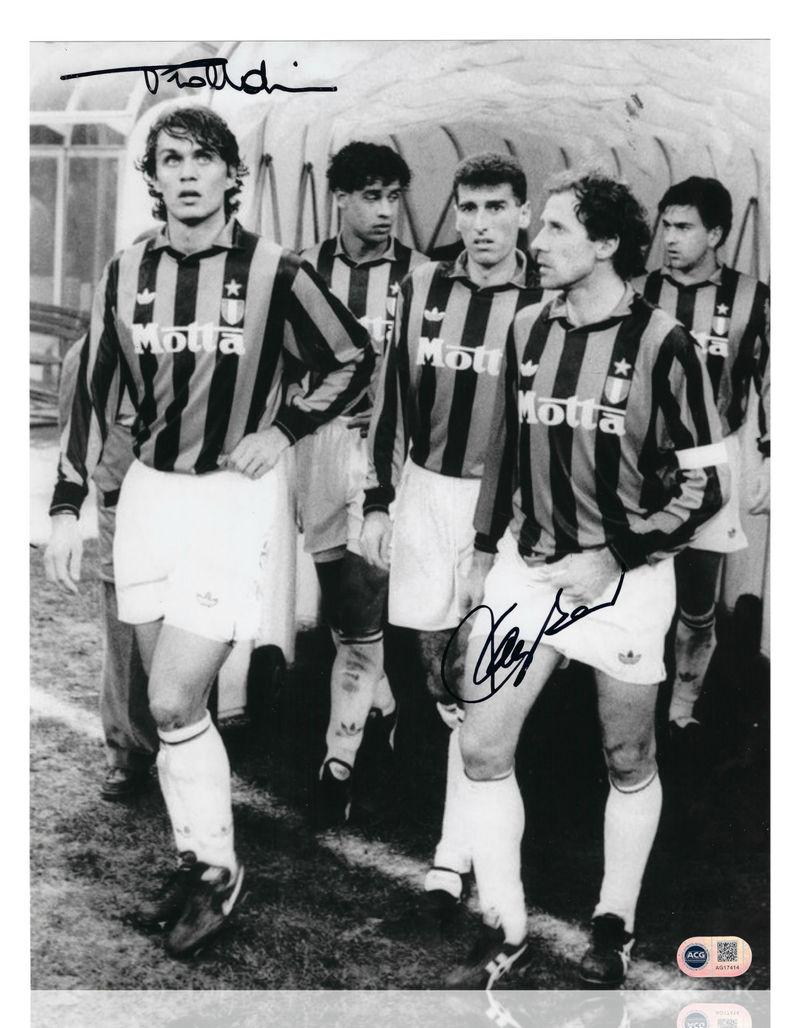 PAOLO MALDINI & FRANCO BARESI SIGNED AC MILAN 14x11 PHOTO (ACG CERT AG17414)-1