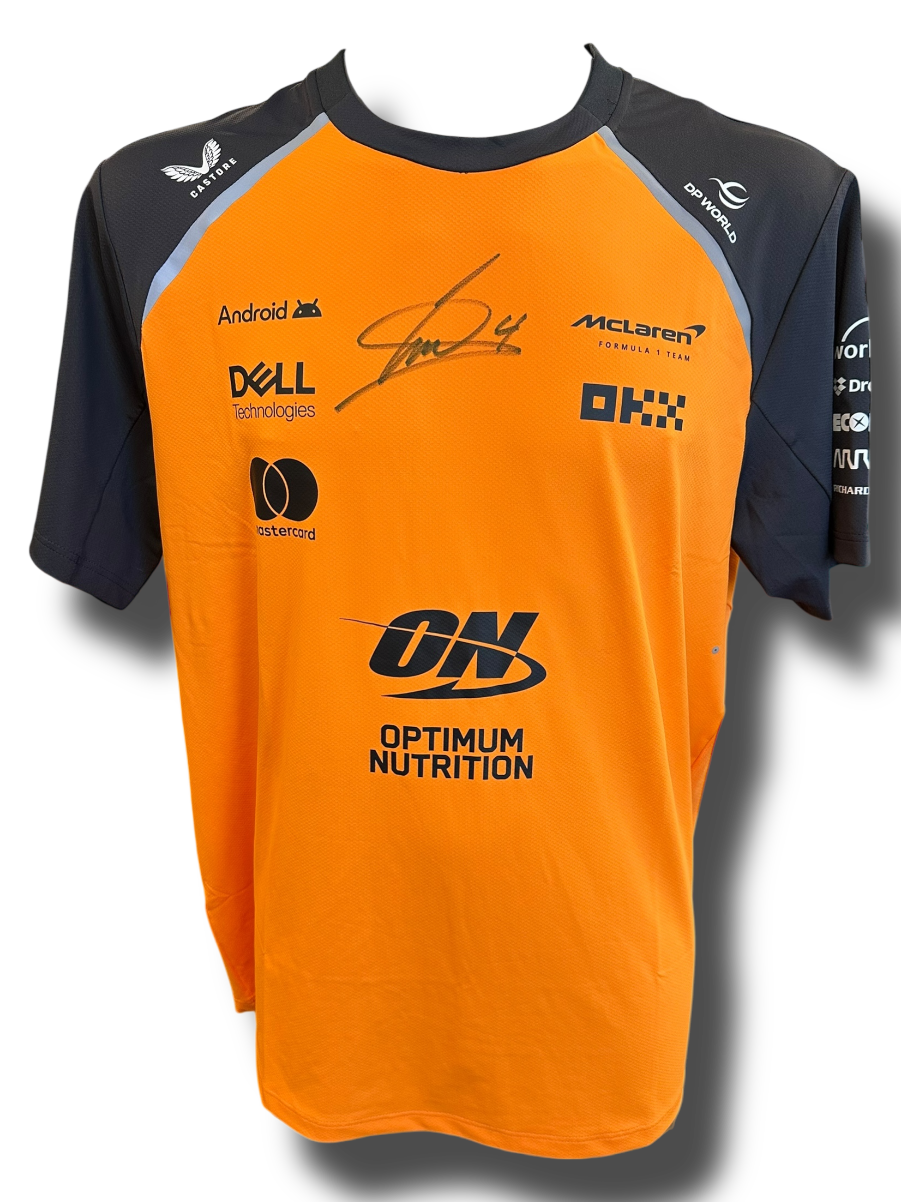 LANDO NORRIS SIGNED MCLAREN CASTORE FORMULA 1 T-SHIRT (ACG CERT AG16985)