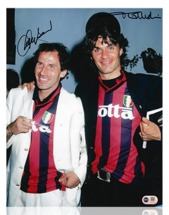 PAOLO MALDINI & FRANCO BARESI SIGNED AC MILAN LEGENDS 14x11 PHOTO (ACG CERT AG17411)-1
