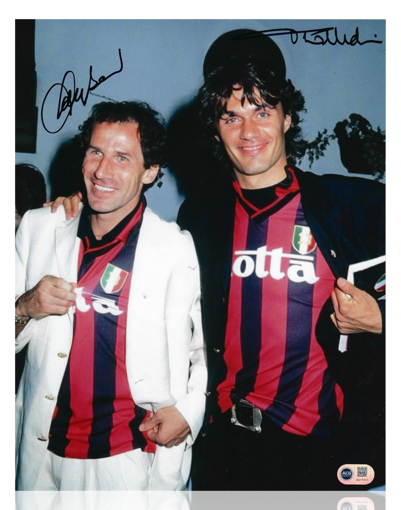 PAOLO MALDINI & FRANCO BARESI SIGNED AC MILAN LEGENDS 14x11 PHOTO (ACG CERT AG17411)-1