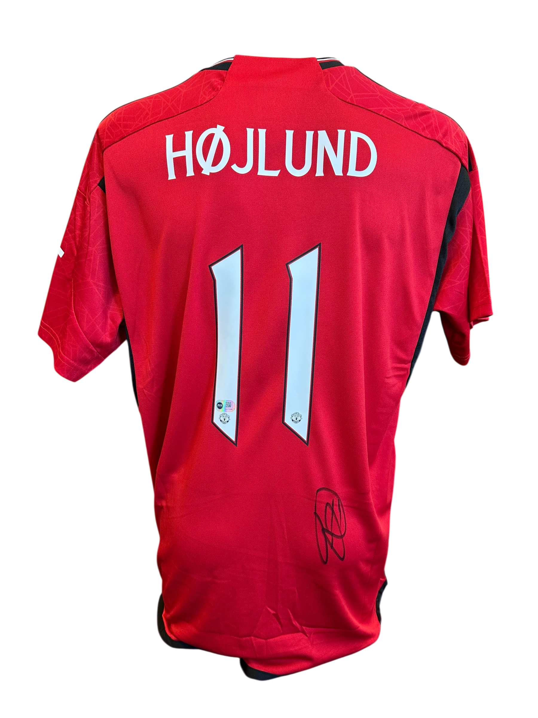 RASMUS HOJLUND SIGNED 2023/24 MANCHESTER UTD HOME SHIRT (ACG CERT AG17209)-1