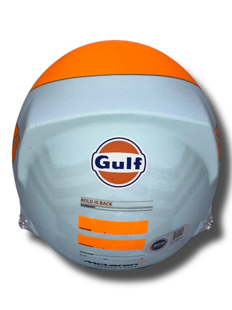 LANDO NORRIS SIGNED MCLAREN 1/2 SIZE GULF F1 HELMET (ACG CERT AG16964)-6