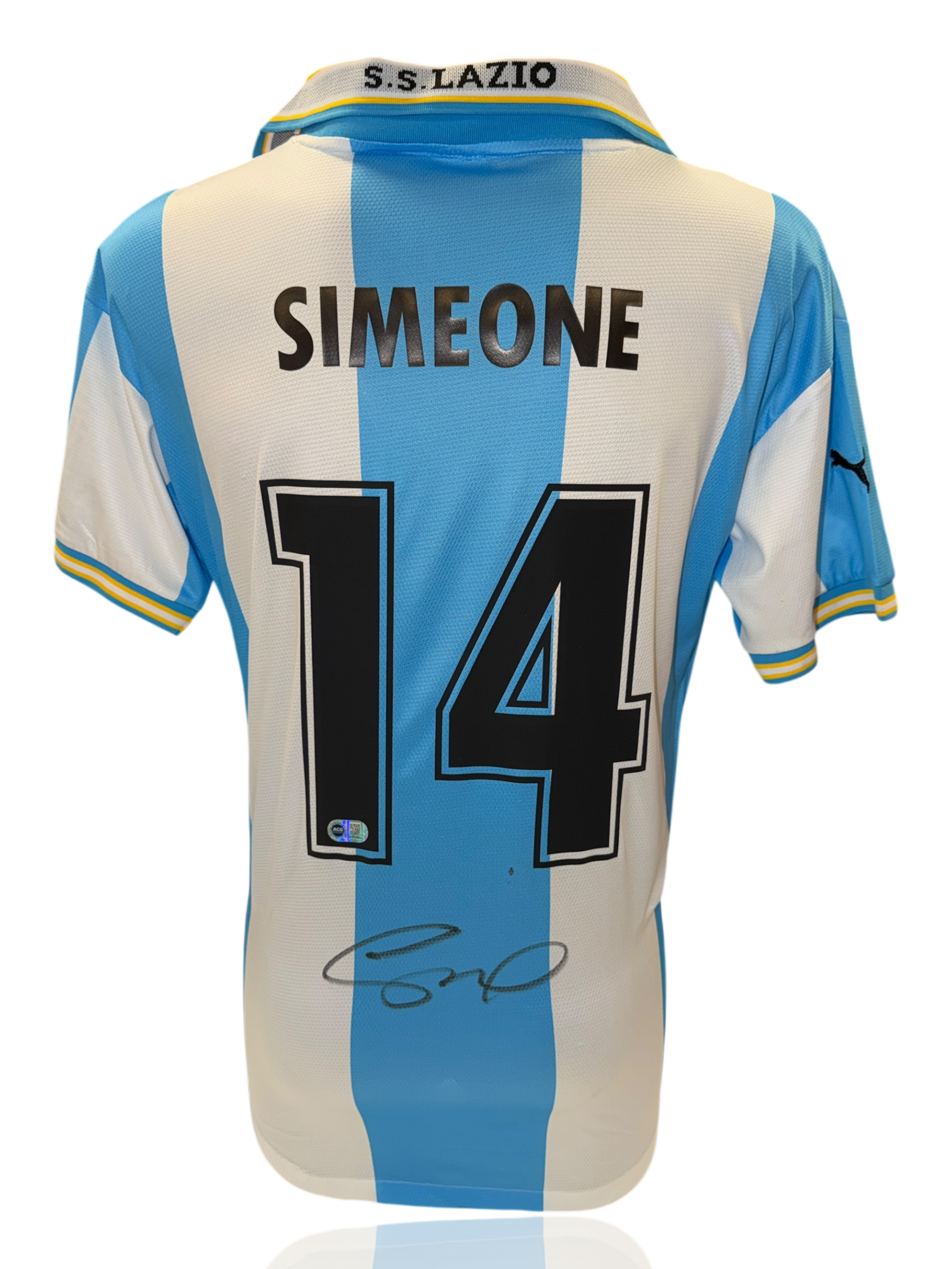 DIEGO SIMEONE SIGNED 1999/2000 SS LAZIO HOME SHIRT SIMEONE 14 (ACG CERT AG17593)