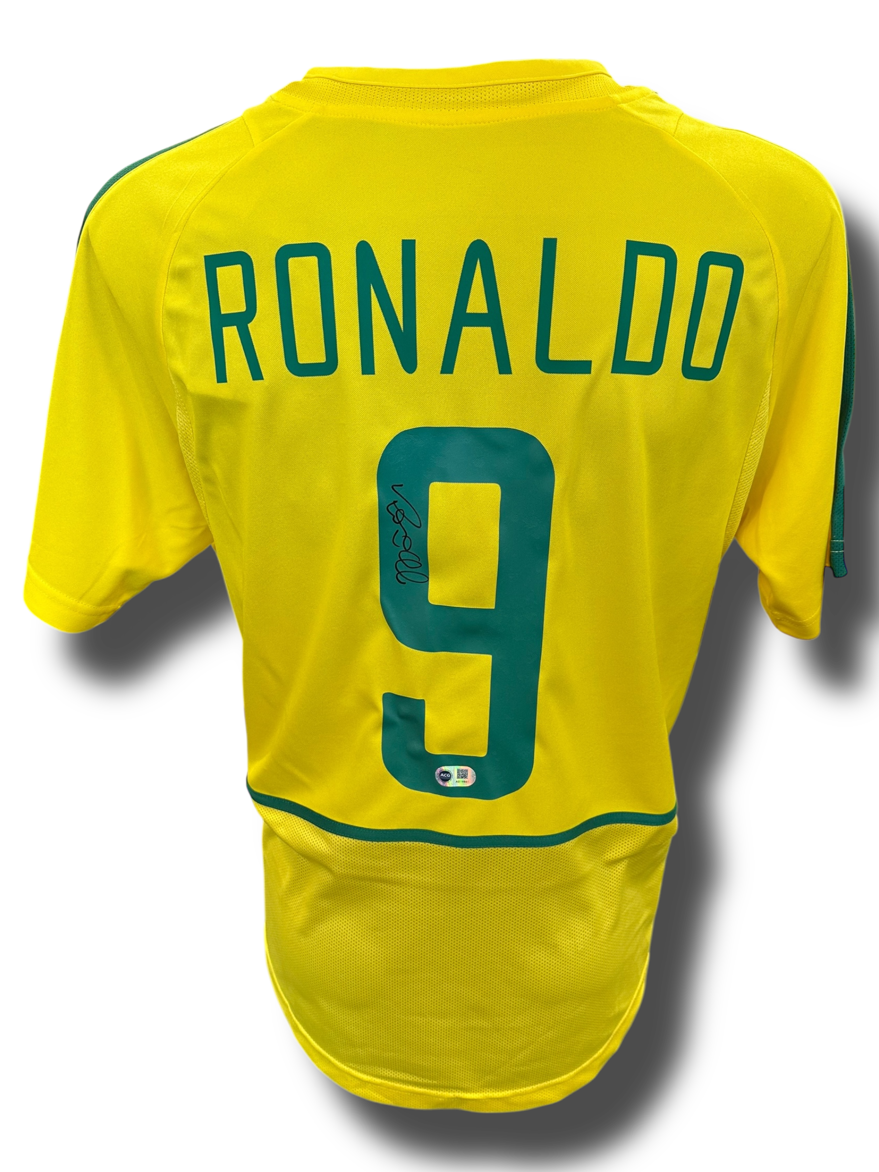 RONALDO NAZARIO SIGNED BRAZIL HOME 2002 WORLD CUP SHIRT (ACG CERT AG16641)