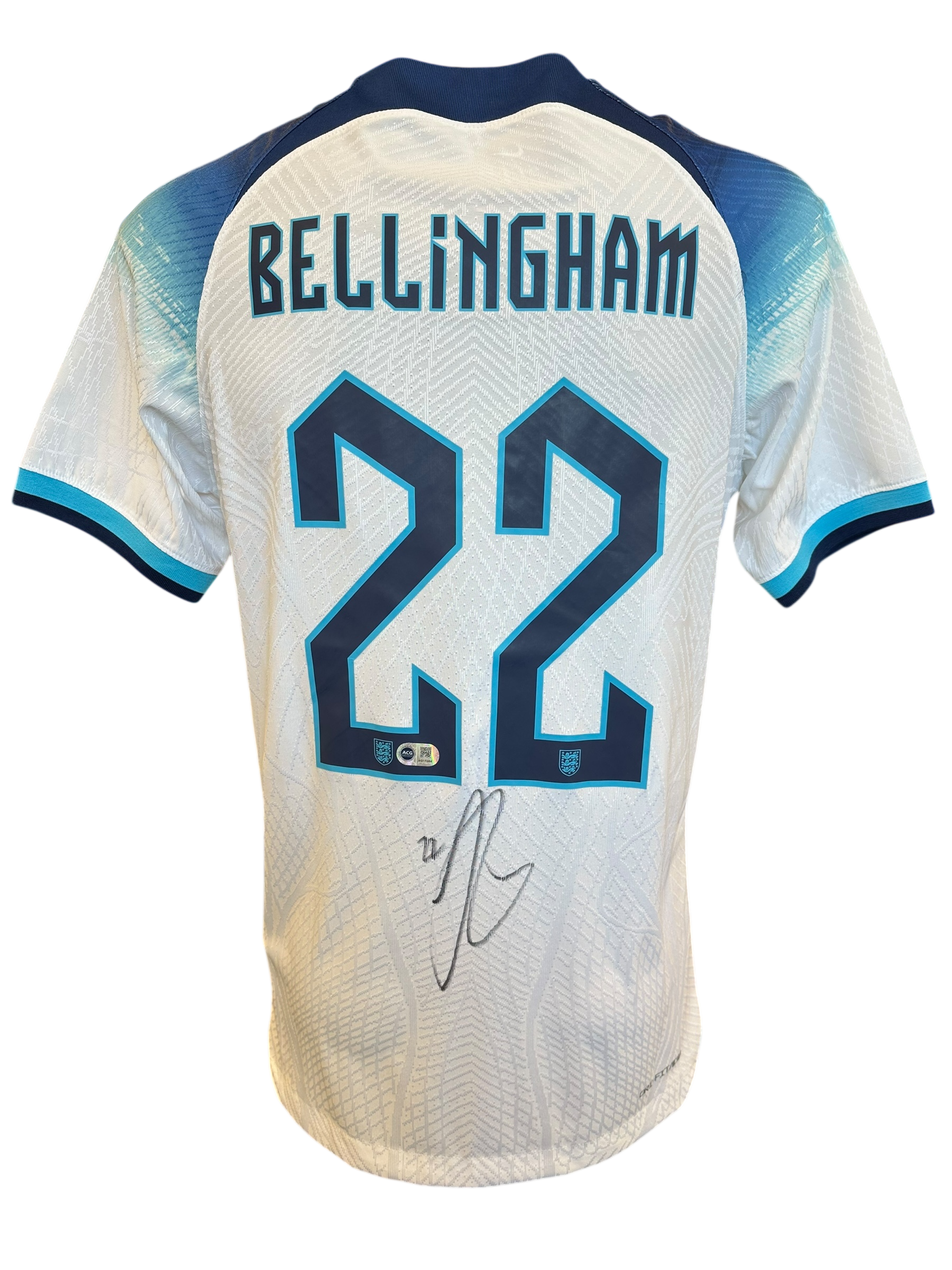 JUDE BELLINGHAM SIGNED 2022 ENGLAND PLAYER HOME SHIRT (ACG CERT AG17284)