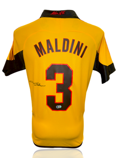 PAOLO MALDINI SIGNED AC MILAN 1999/00 100TH ANNIVERSARY YELLOW SHIRT (ACG CERT AG17398)-1